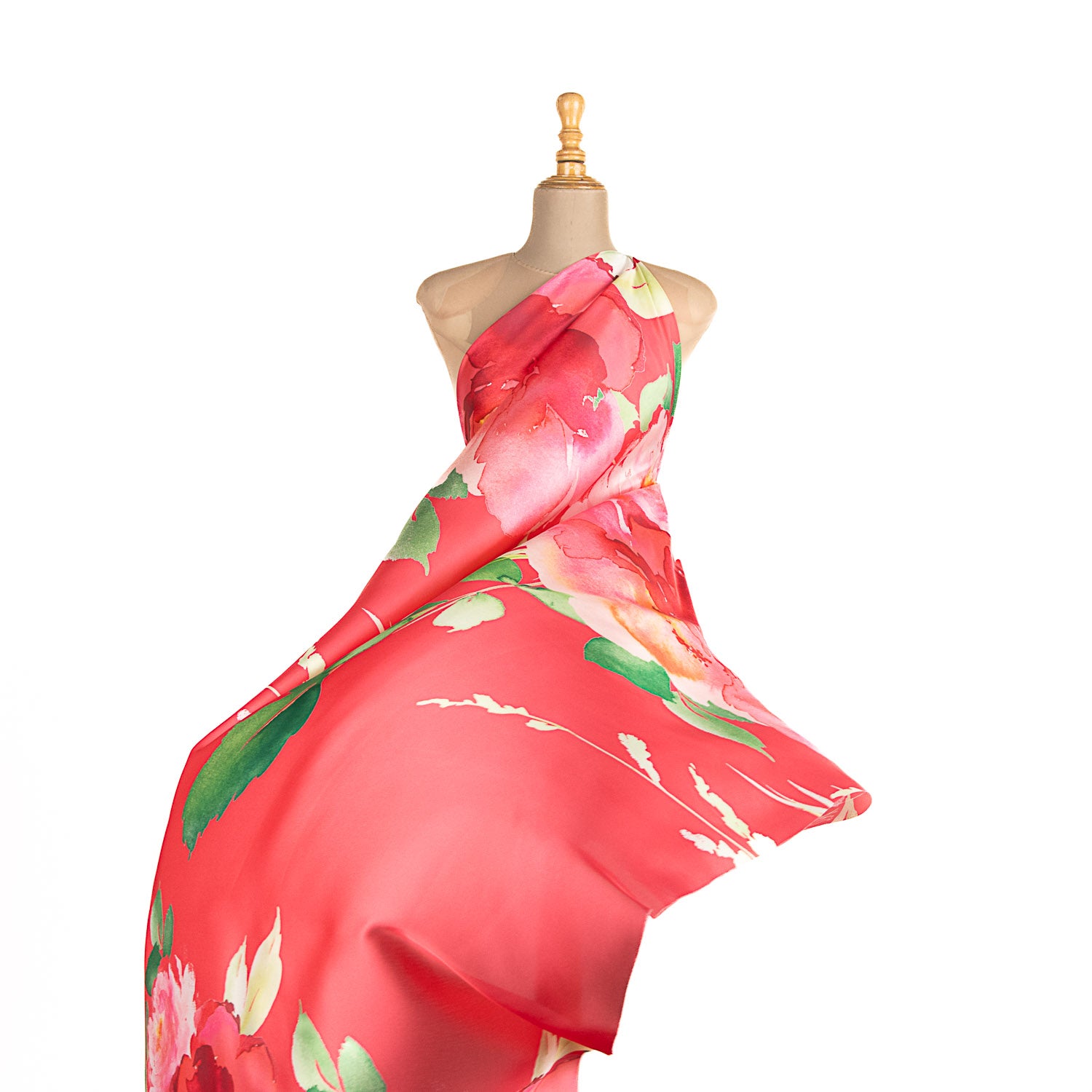 Red Floral Print Satin Fabric