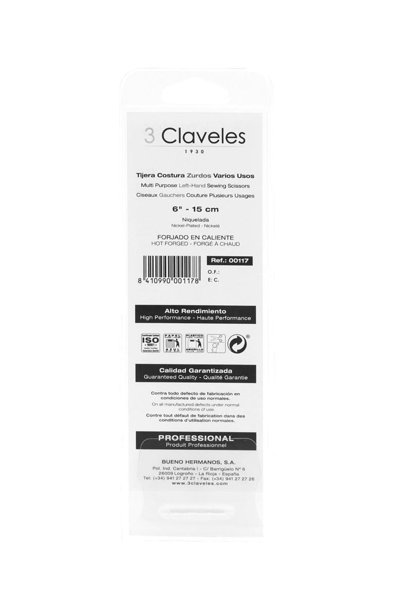 Tijera Costura Zurdos 3 claveles - Ribes y Casals