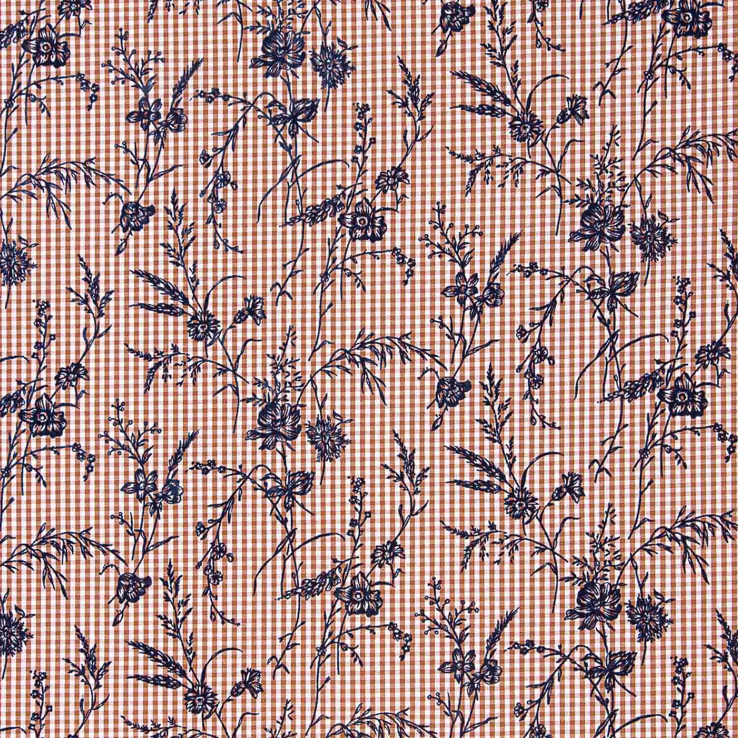 Vichy Cotton Flocked Floral Navy - Ribes y Casals