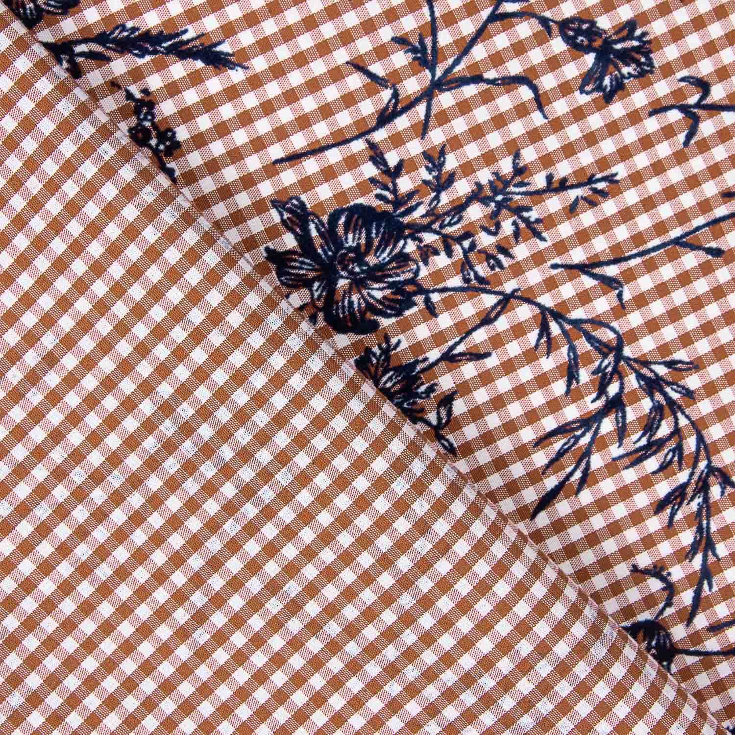 Vichy Cotton Flocked Floral Navy - Ribes y Casals