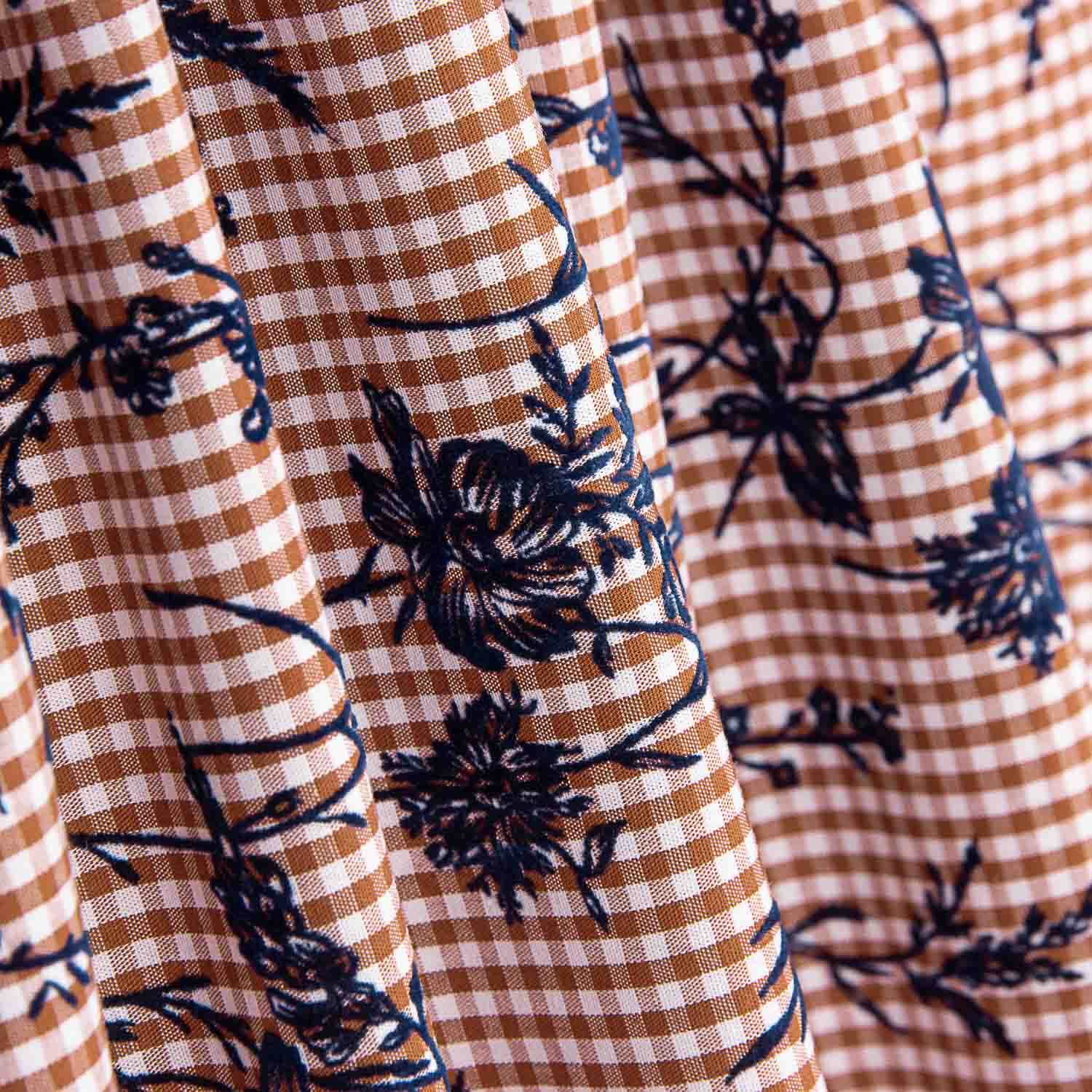 Vichy Cotton Flocked Floral Navy - Ribes y Casals