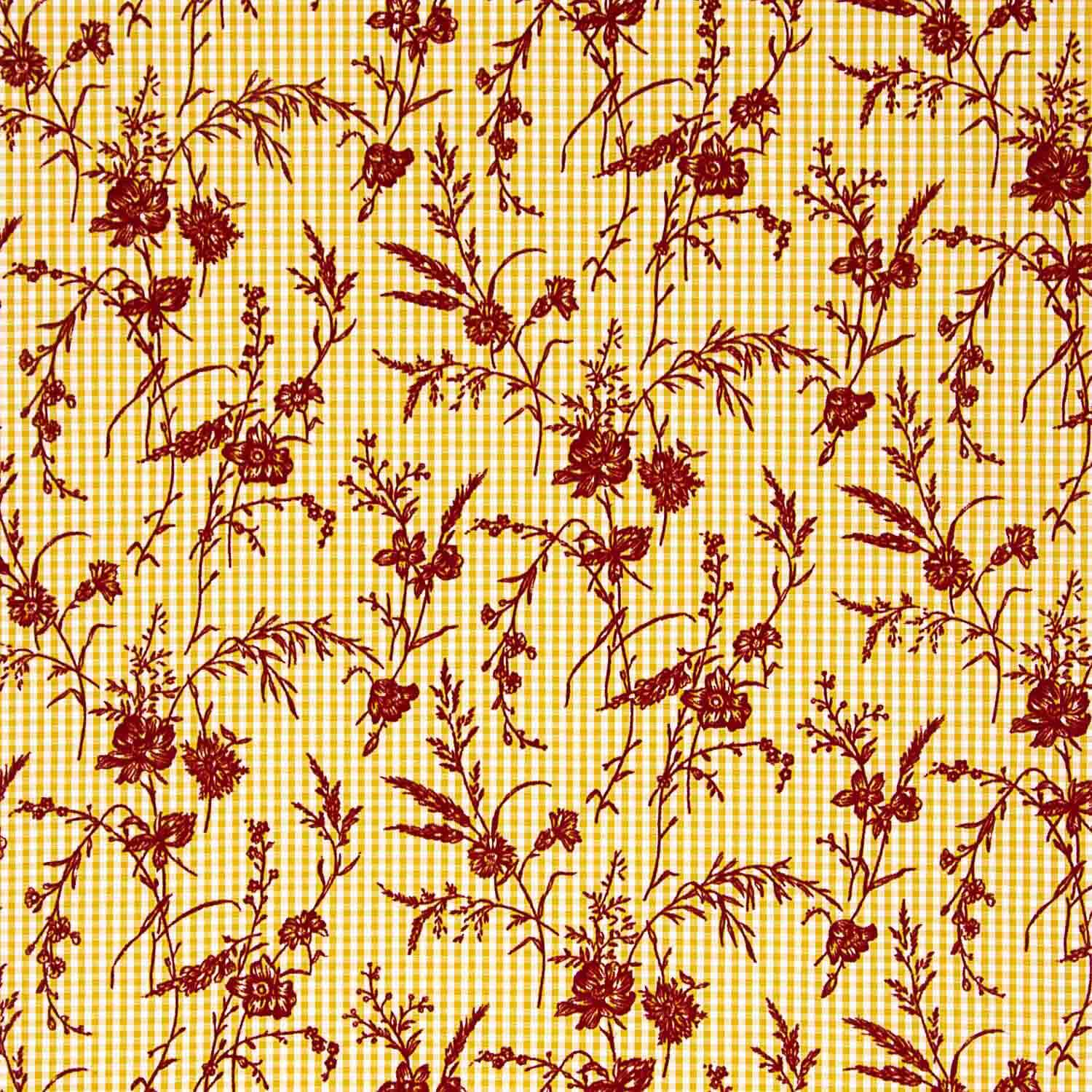 Vichy Ochre Cotton Floral Flocked Grana - Ribes y Casals