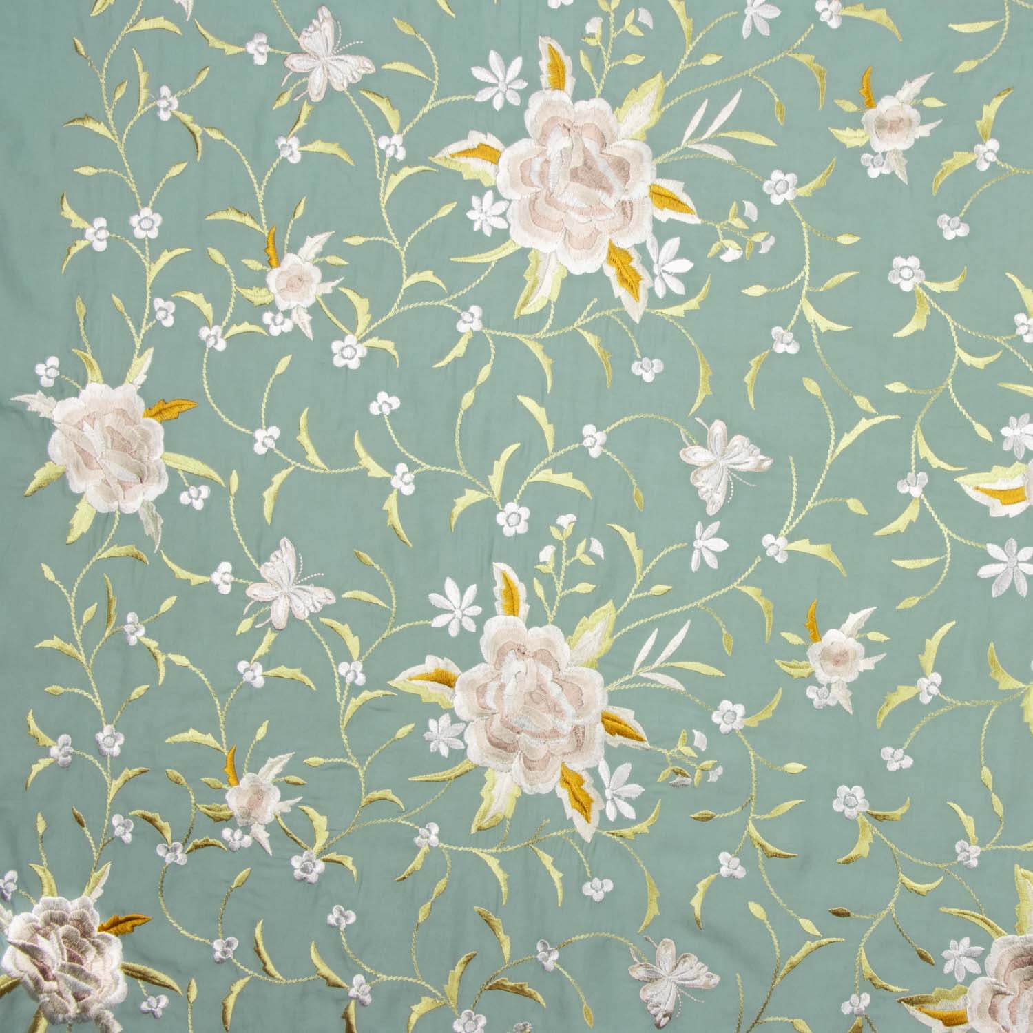 Tencel Embroidered Mineral Green Shawl - Ribes y Casals