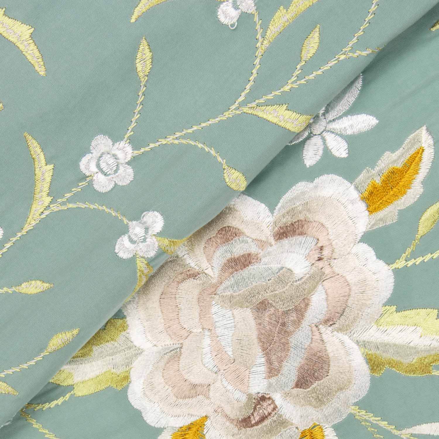 Tencel Embroidered Mineral Green Shawl - Ribes y Casals