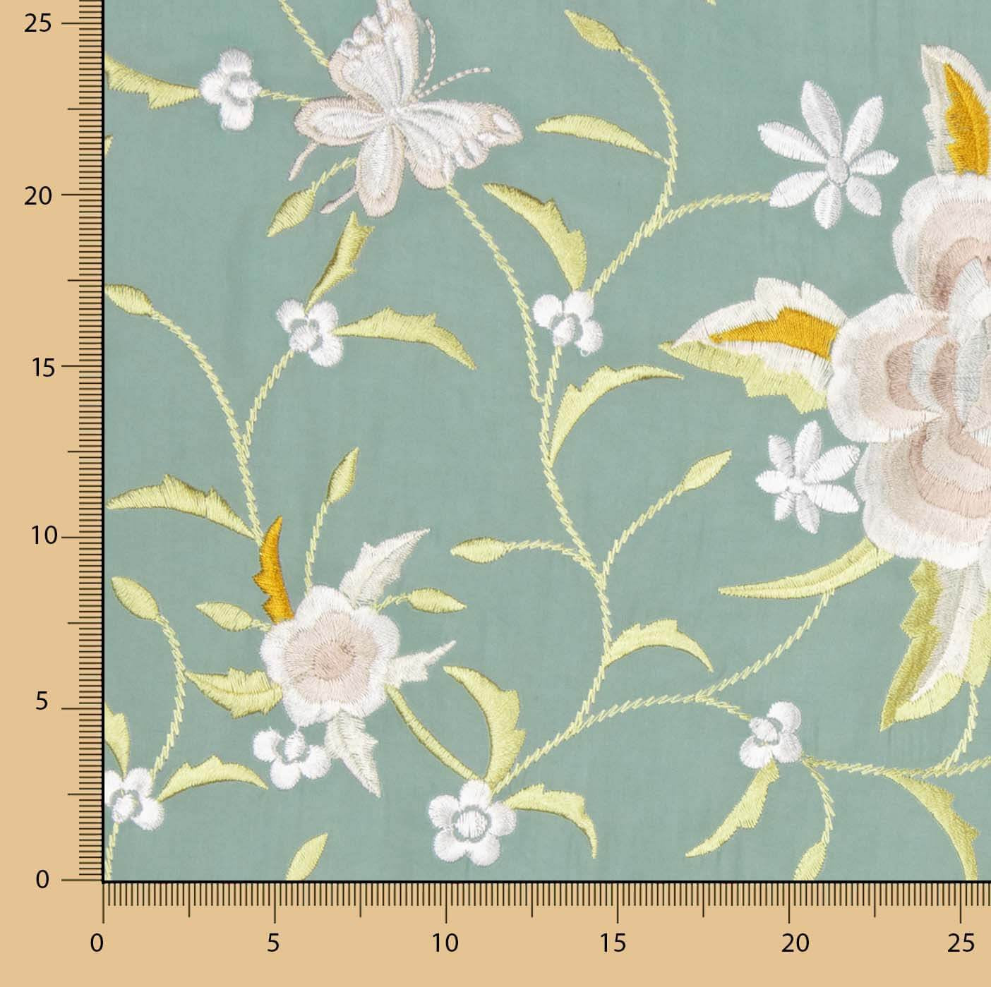 Tencel Embroidered Mineral Green Shawl - Ribes y Casals