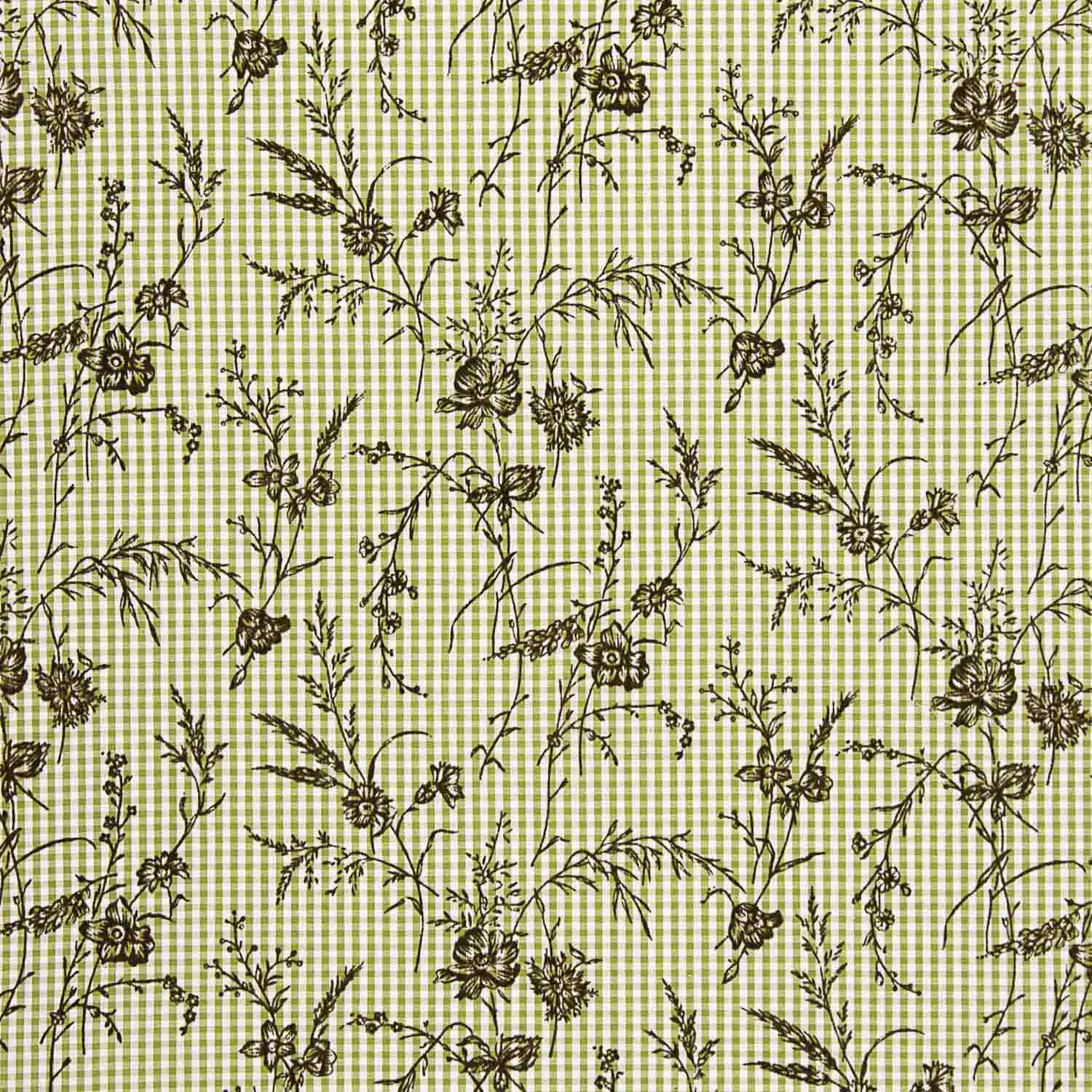 Vichy Cotton Olive Flocked Floral Khaki - Ribes y Casals