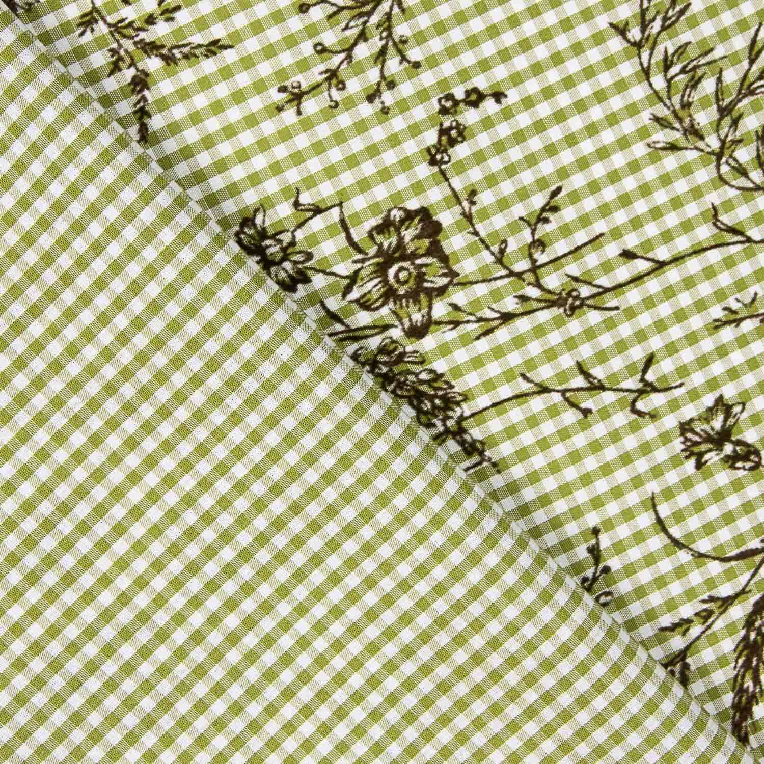 Vichy Cotton Olive Flocked Floral Khaki - Ribes y Casals