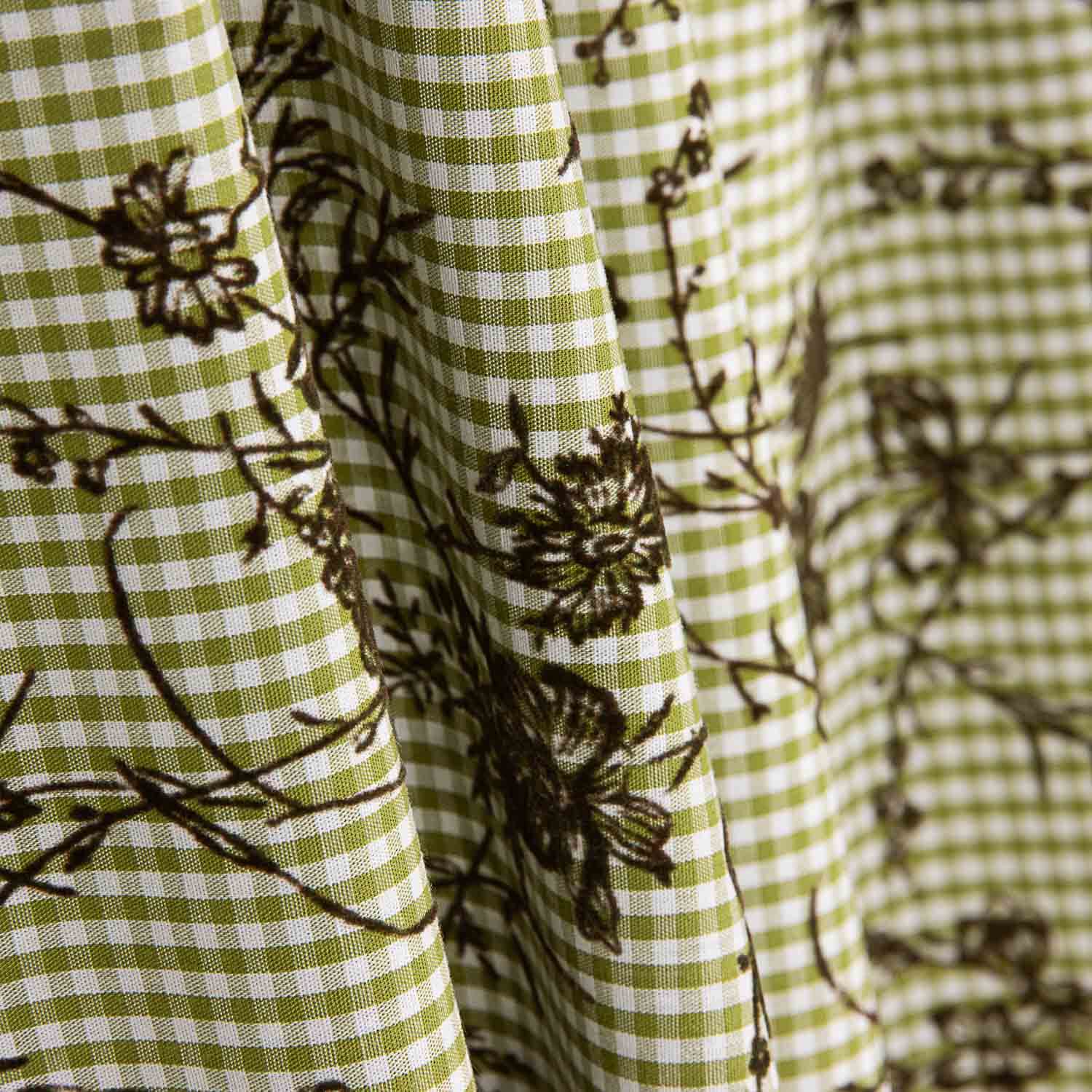 Vichy Cotton Olive Flocked Floral Khaki - Ribes y Casals