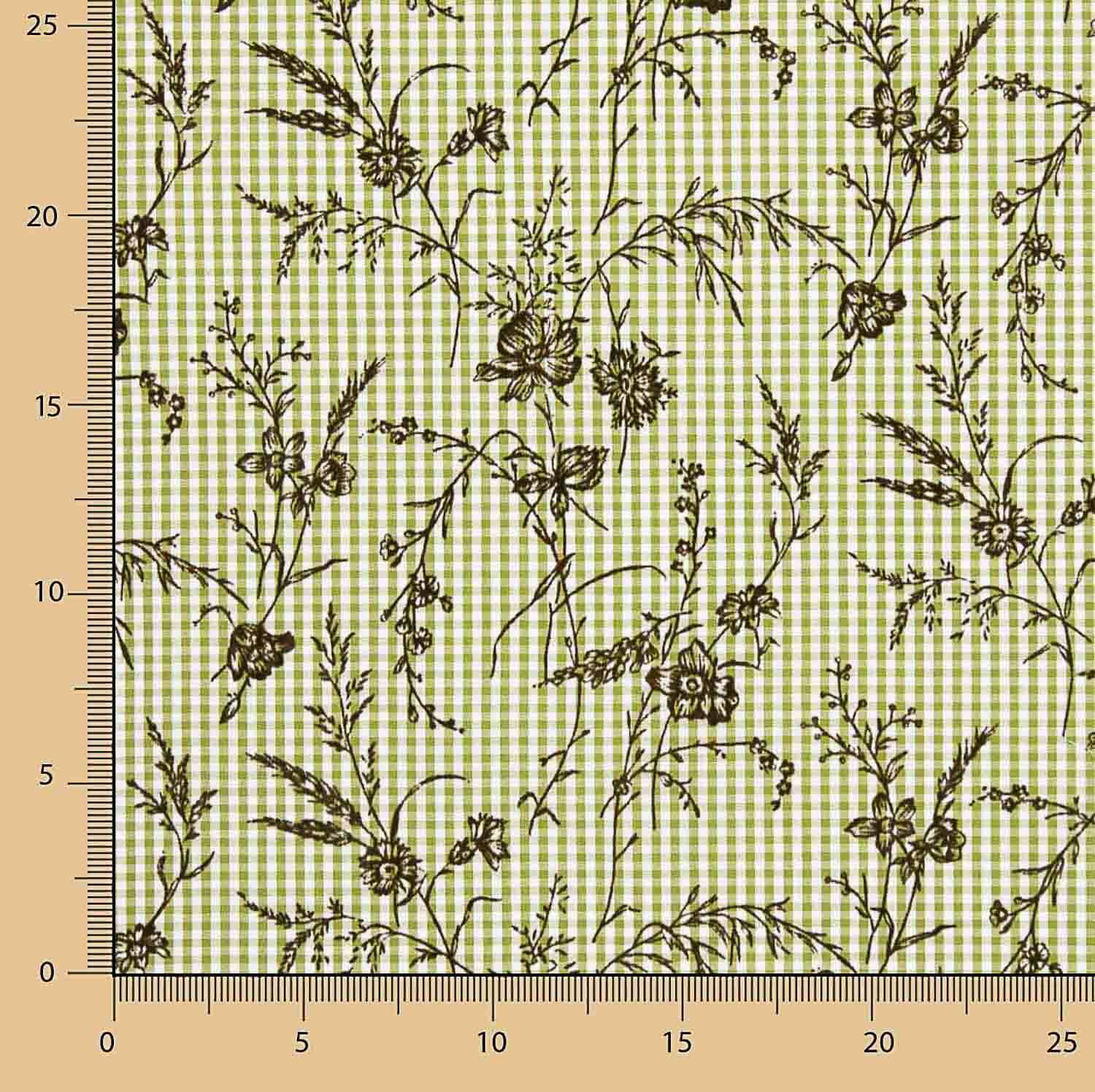 Vichy Cotton Olive Flocked Floral Khaki - Ribes y Casals