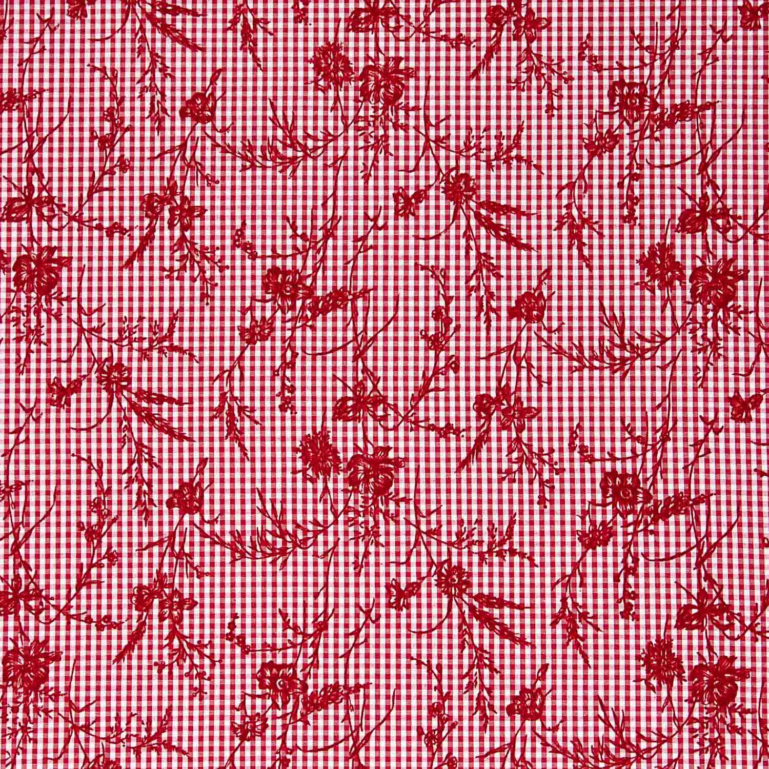 Red Floral Flocked Cotton Vichy - Ribes y Casals