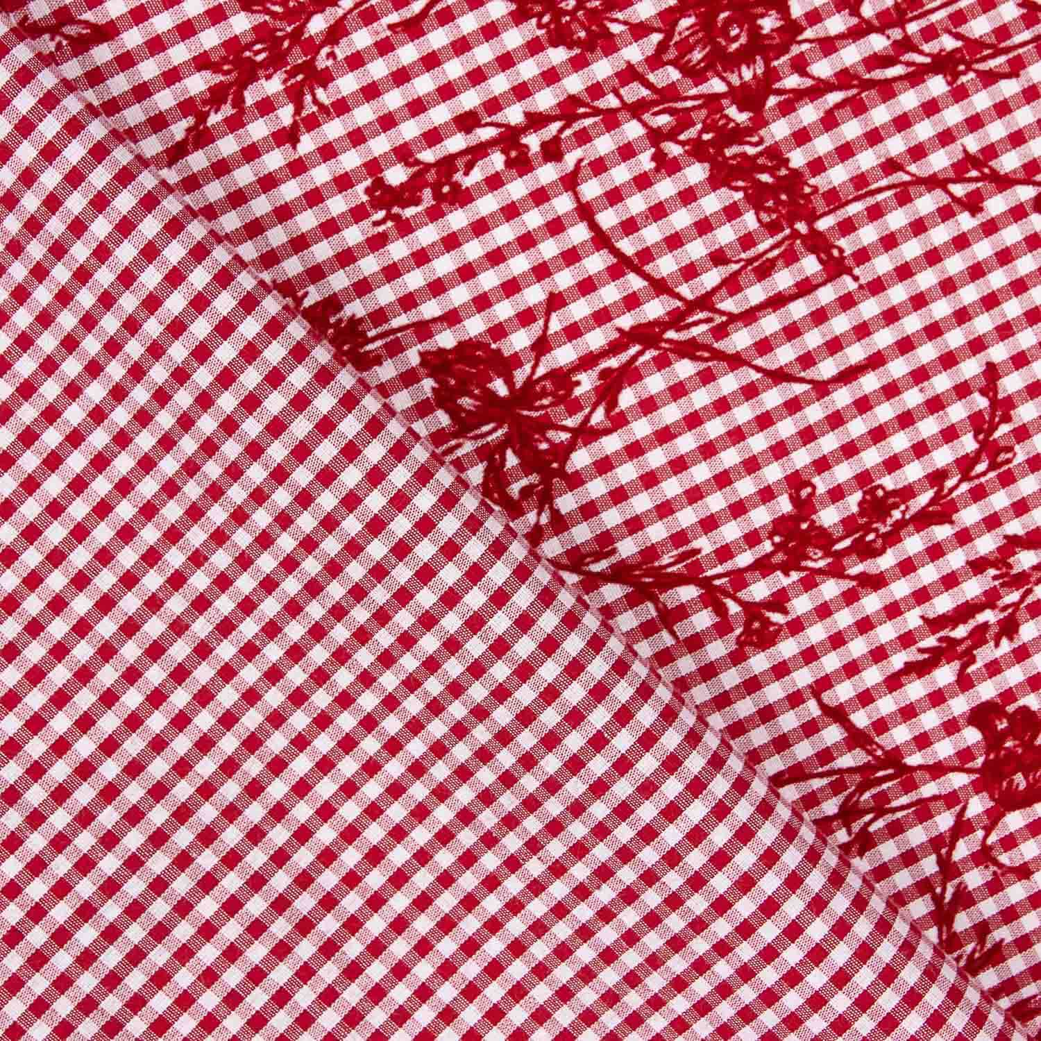 Red Floral Flocked Cotton Vichy - Ribes y Casals
