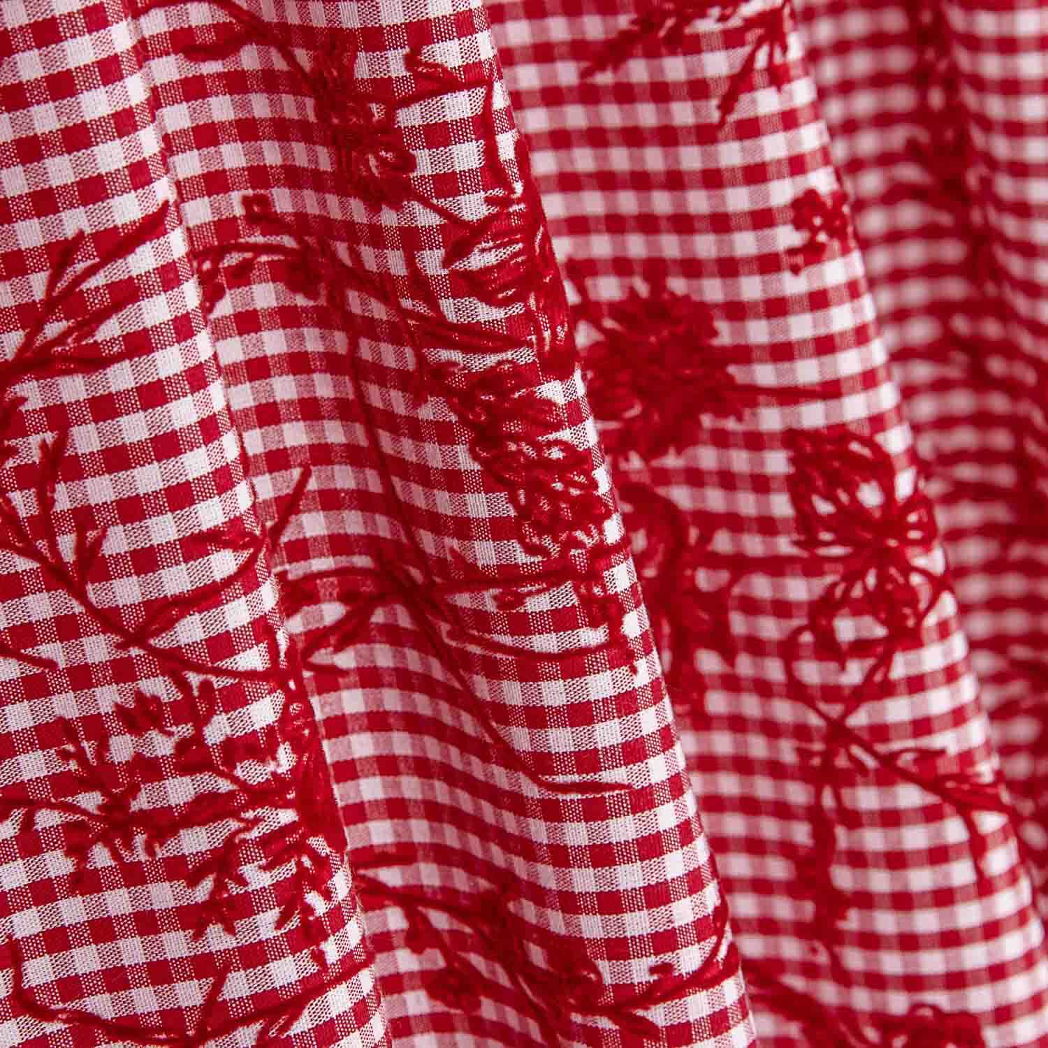 Red Floral Flocked Cotton Vichy - Ribes y Casals