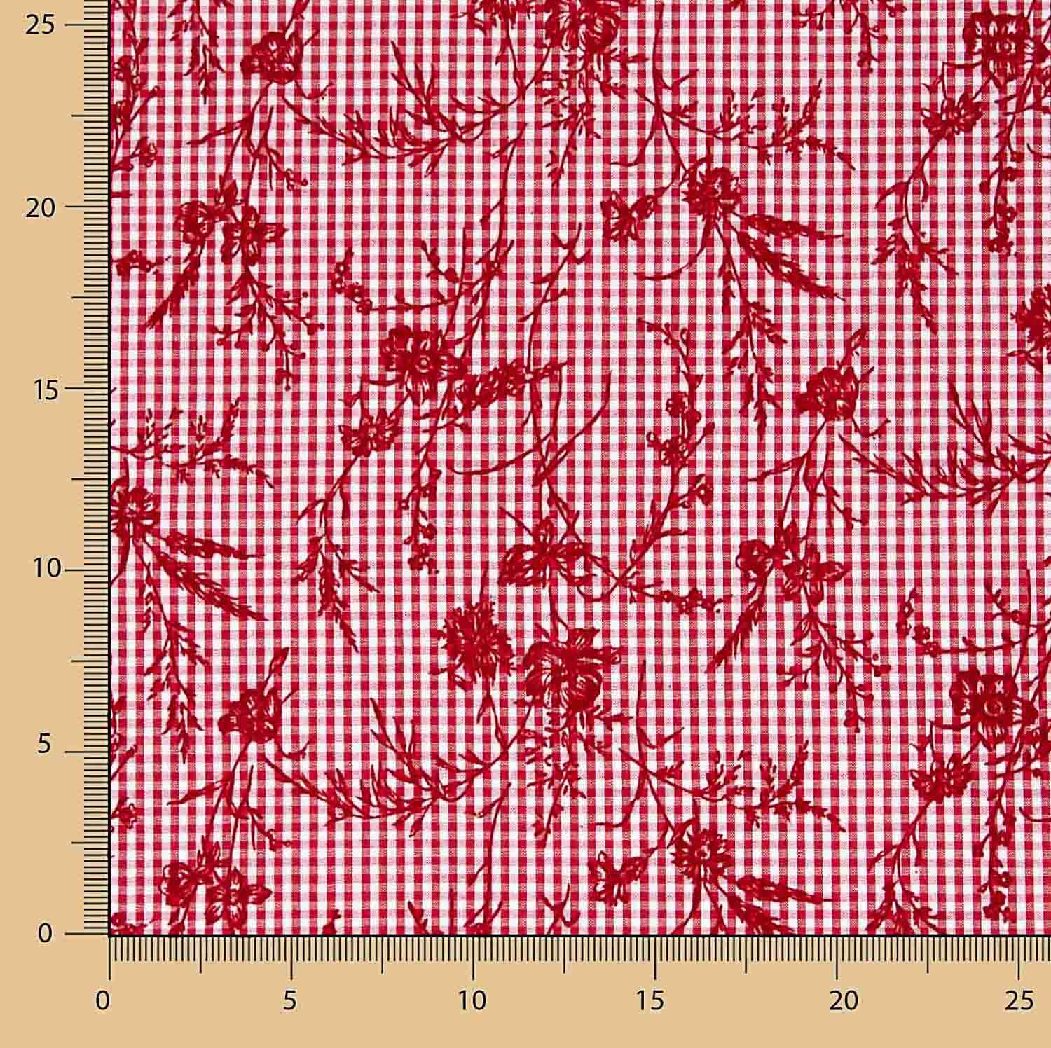 Red Floral Flocked Cotton Vichy - Ribes y Casals