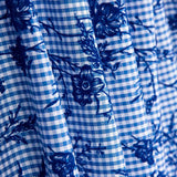 Blue Floral Flocked Cotton Vichy - Ribes y Casals