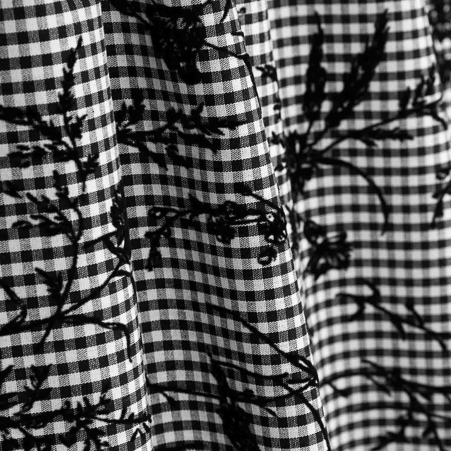 Black Floral Flocked Cotton Vichy - Ribes y Casals