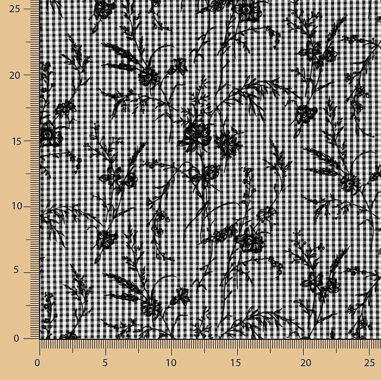 Black Floral Flocked Cotton Vichy - Ribes y Casals