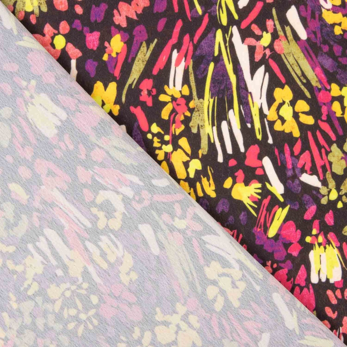 Fuchsia y Mustard Abstract Floral Lightweight Crêpe - Ribes y Casals