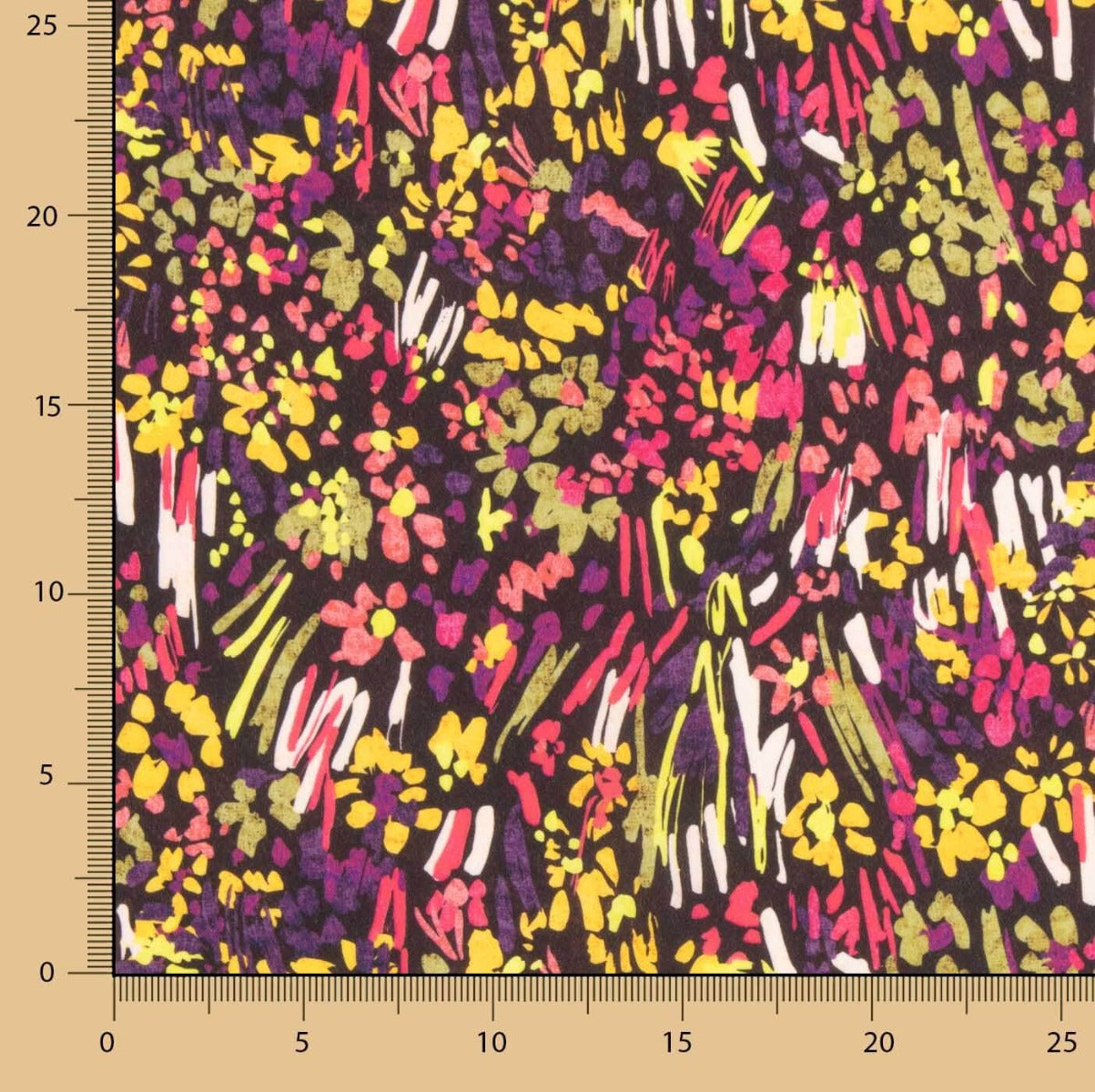 Fuchsia y Mustard Abstract Floral Lightweight Crêpe - Ribes y Casals