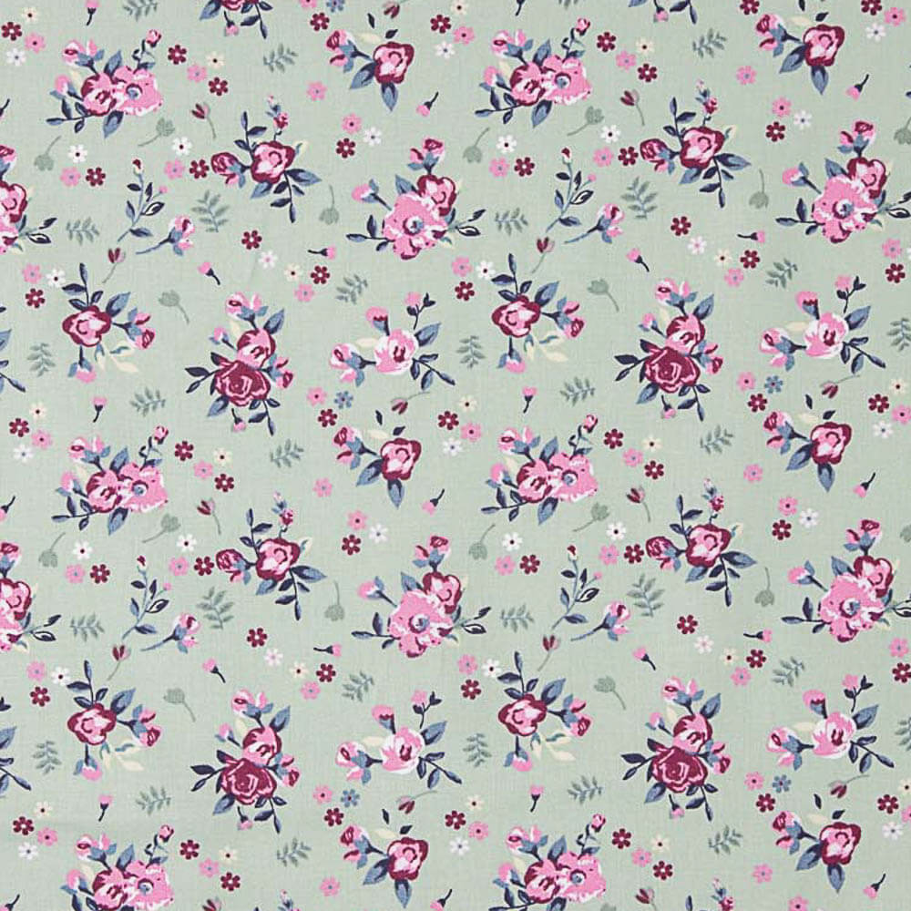 Cotton Poplin Flowers Margot Green - Ribes y Casals