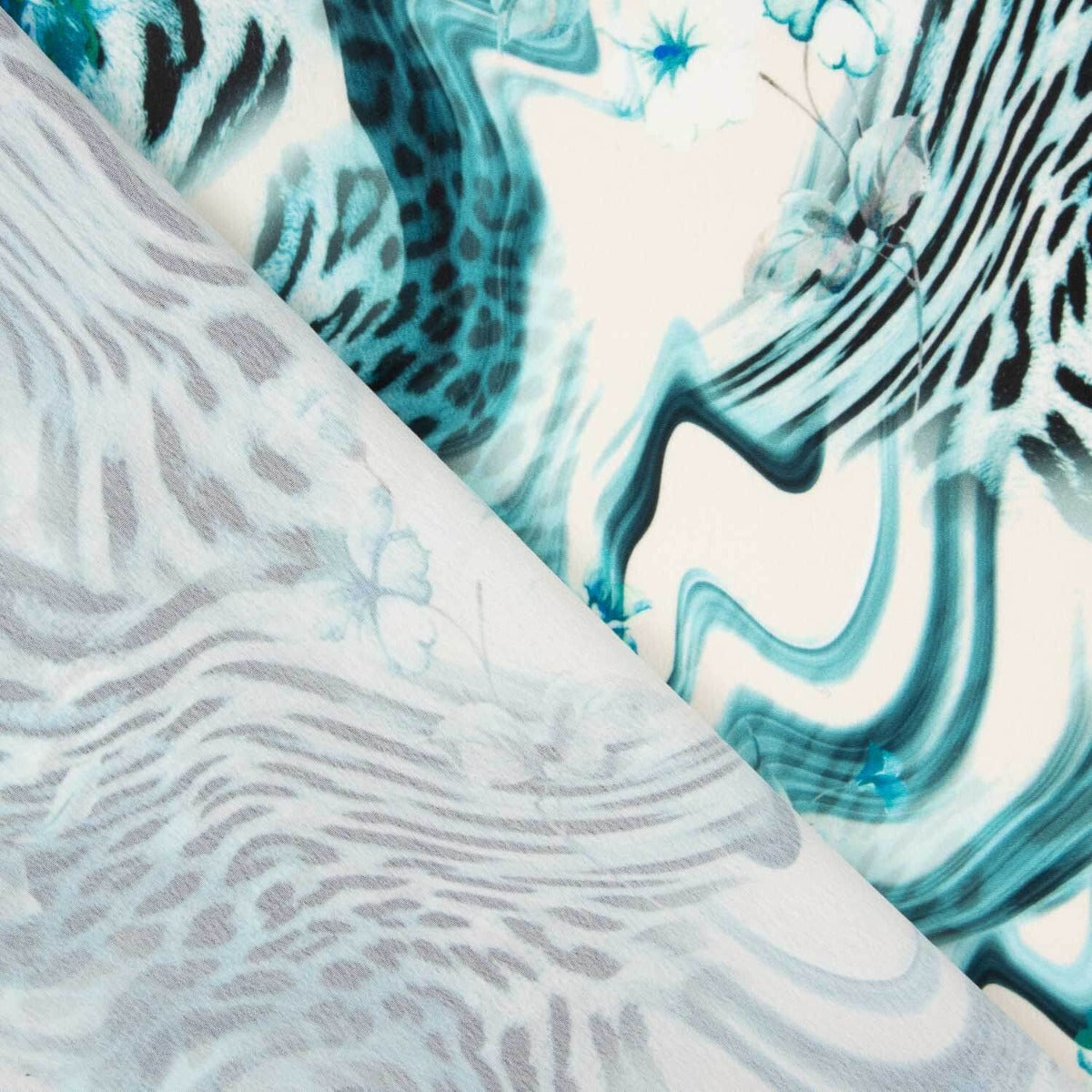 Blue Floral Animal Print Lightweight Crêpe - Ribes y Casals