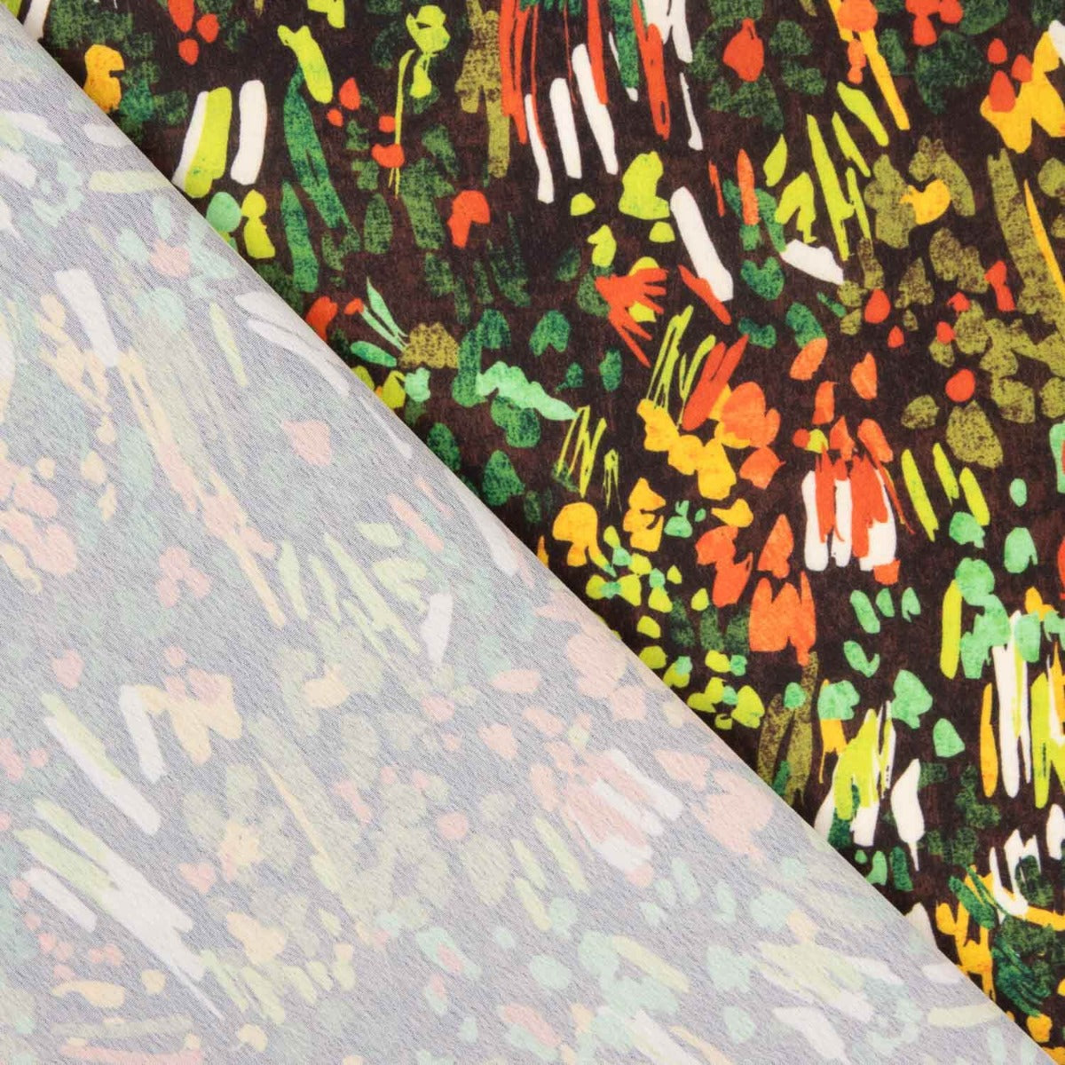 Autumn Green Abstract Floral Lightweight Crêpe - Ribes y Casals