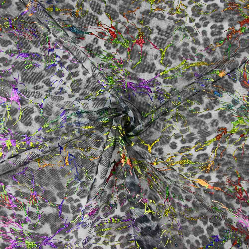 Gray Laminated Leopard Elastic Grid - Ribes y Casals