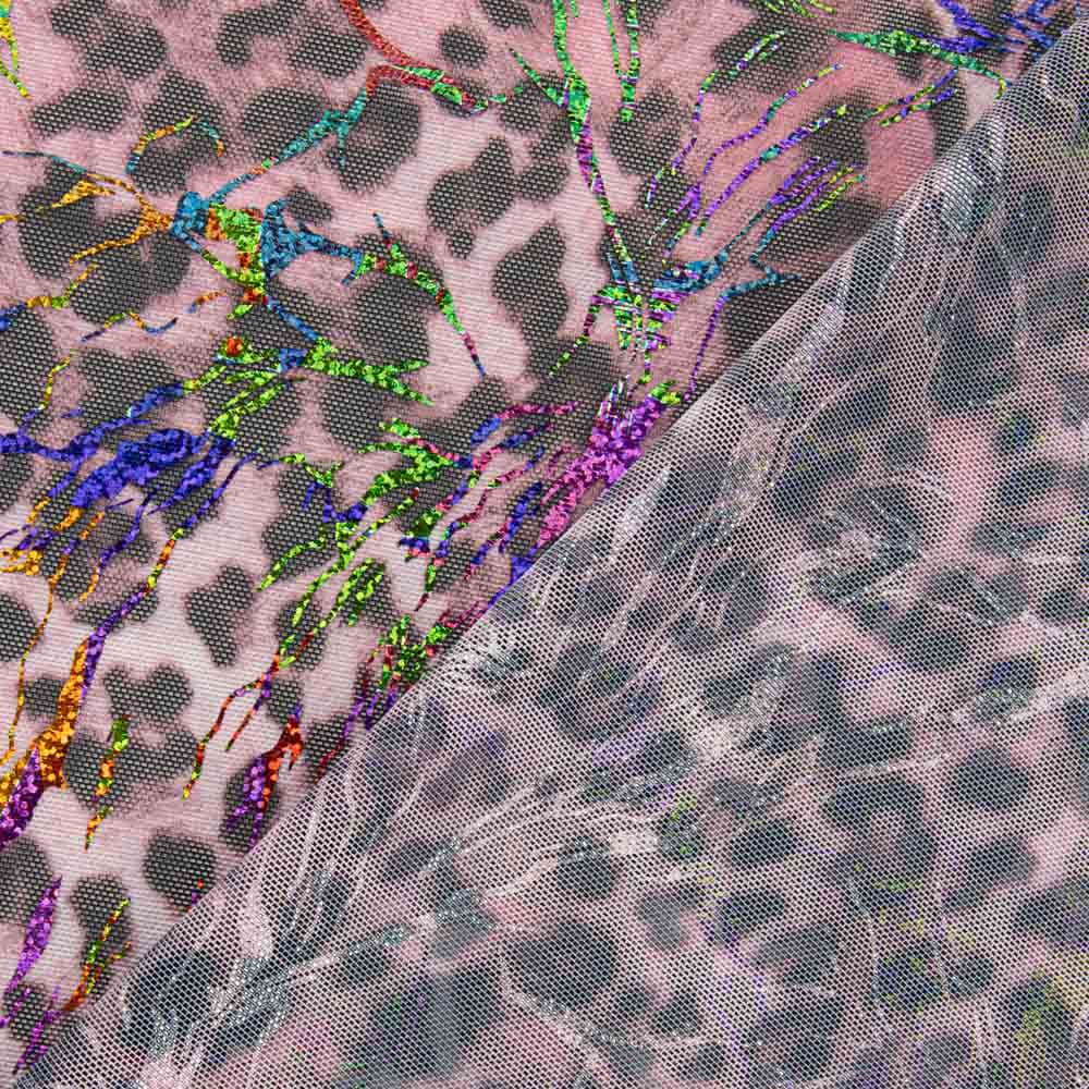 Pink Laminated Leopard Elastic Mesh - Ribes y Casals