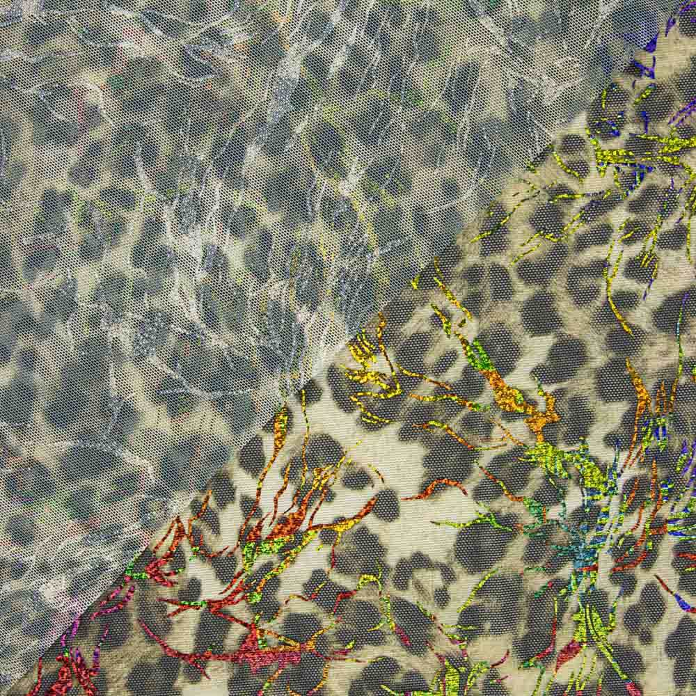 Khaki Laminated Leopard Elastic Mesh - Ribes y Casals