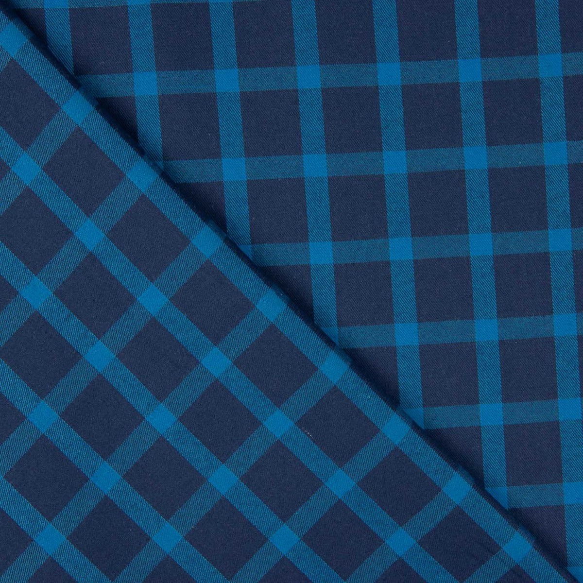 Blue Plaid Cotton Flannel Fabric - Ribes y Casals