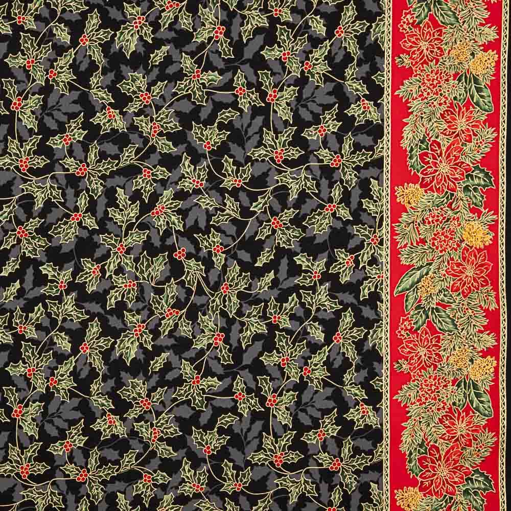 Poplin Cotton Flowers Christmas Black - Ribes y Casals