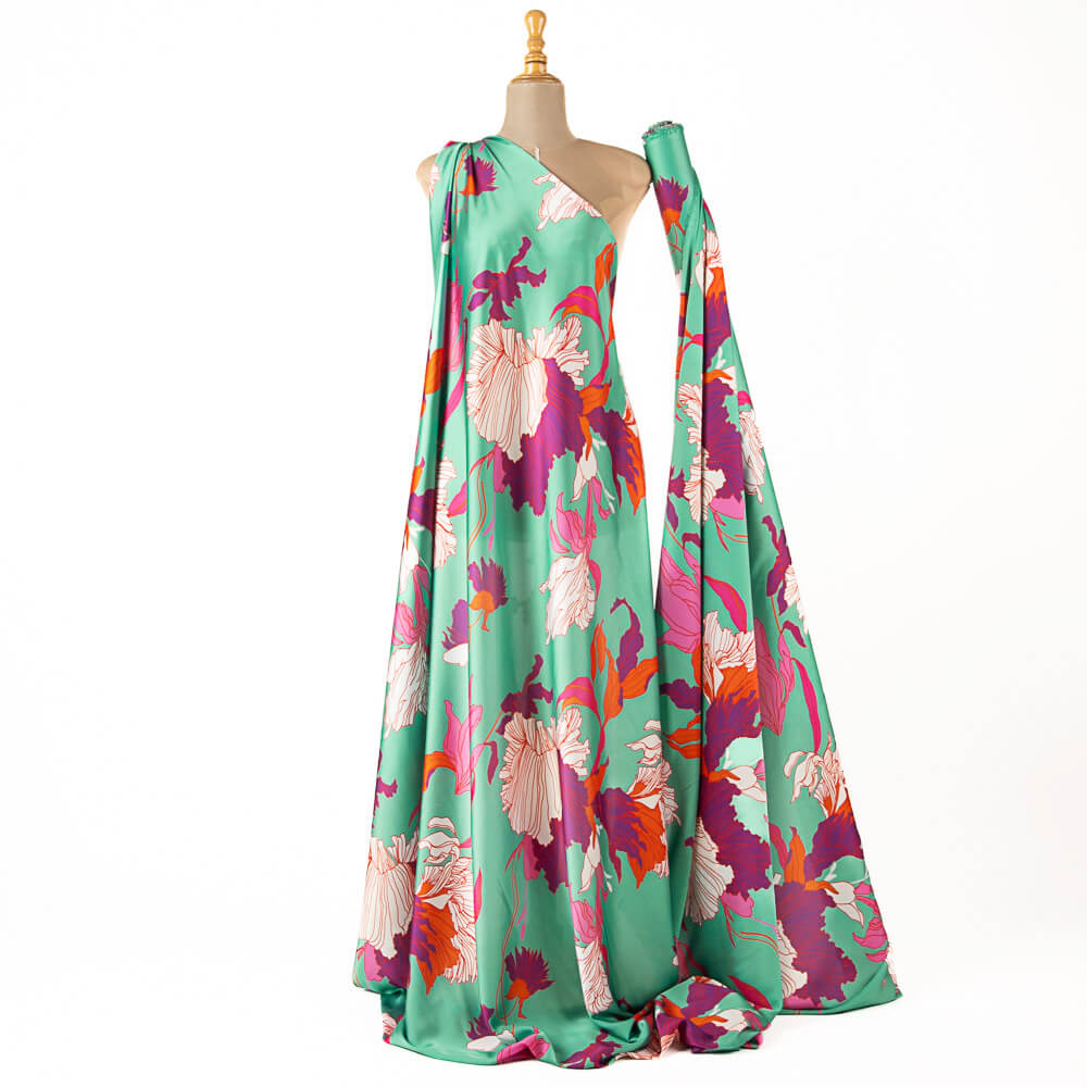 Floral Print Satin Deco Green - Ribes y Casals