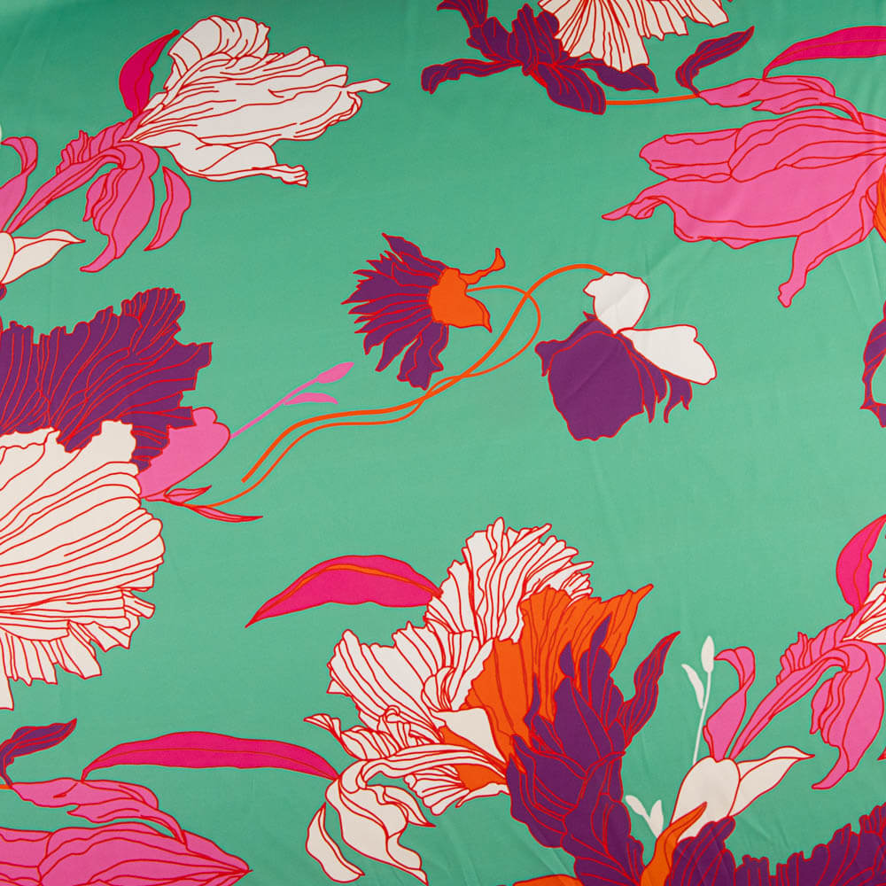 Floral Print Satin Deco Green - Ribes y Casals
