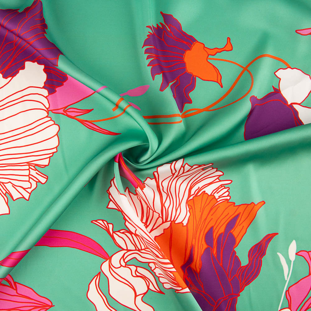 Floral Print Satin Deco Green - Ribes y Casals
