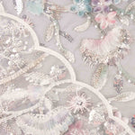 White Tulle Rhinestones with Gradient Flowers in Soft Tones - Ribes y Casals