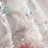White Tulle Rhinestones with Gradient Flowers in Soft Tones - Ribes y Casals
