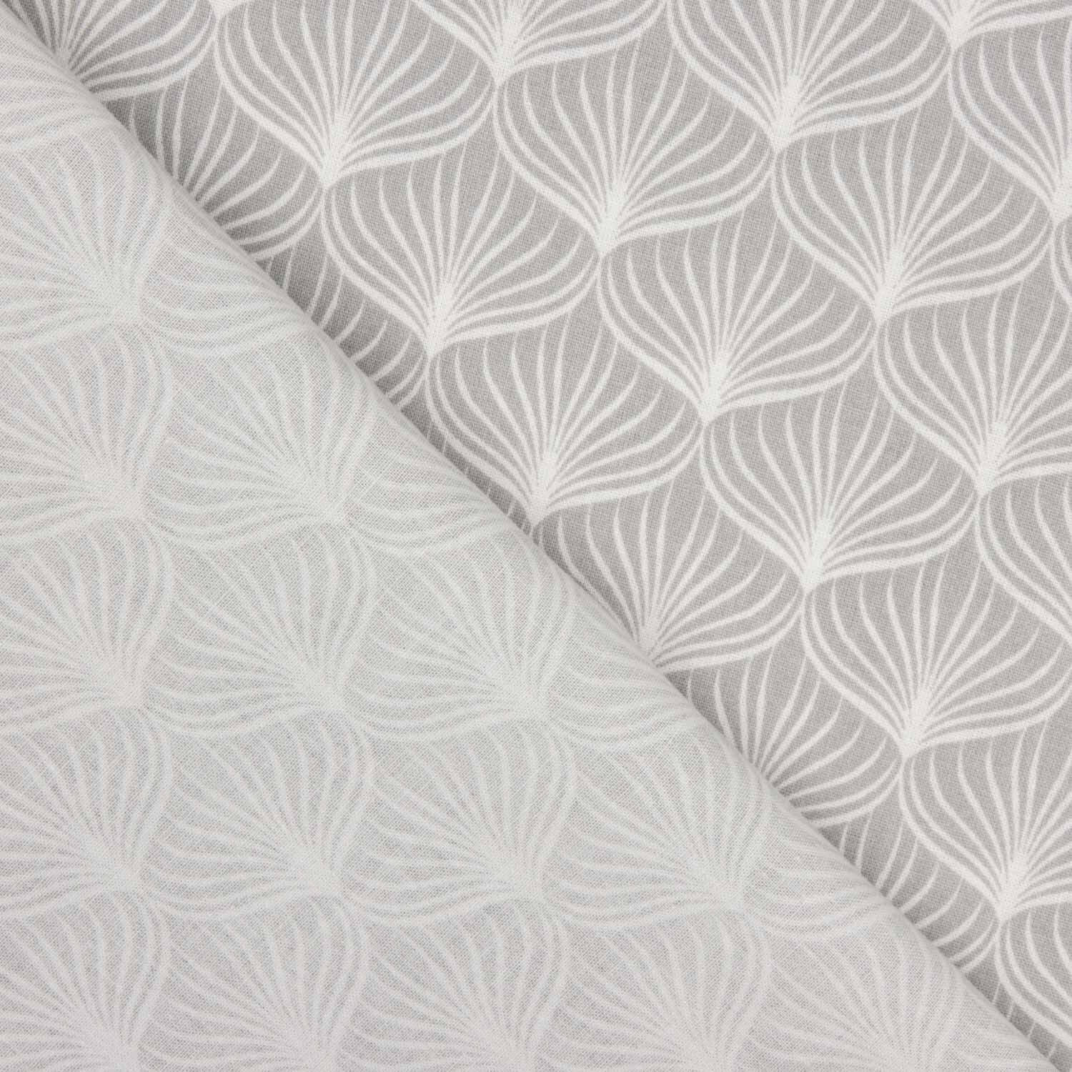 Grey Leaf Print Cotton Percale on White Background - Ribes y Casals