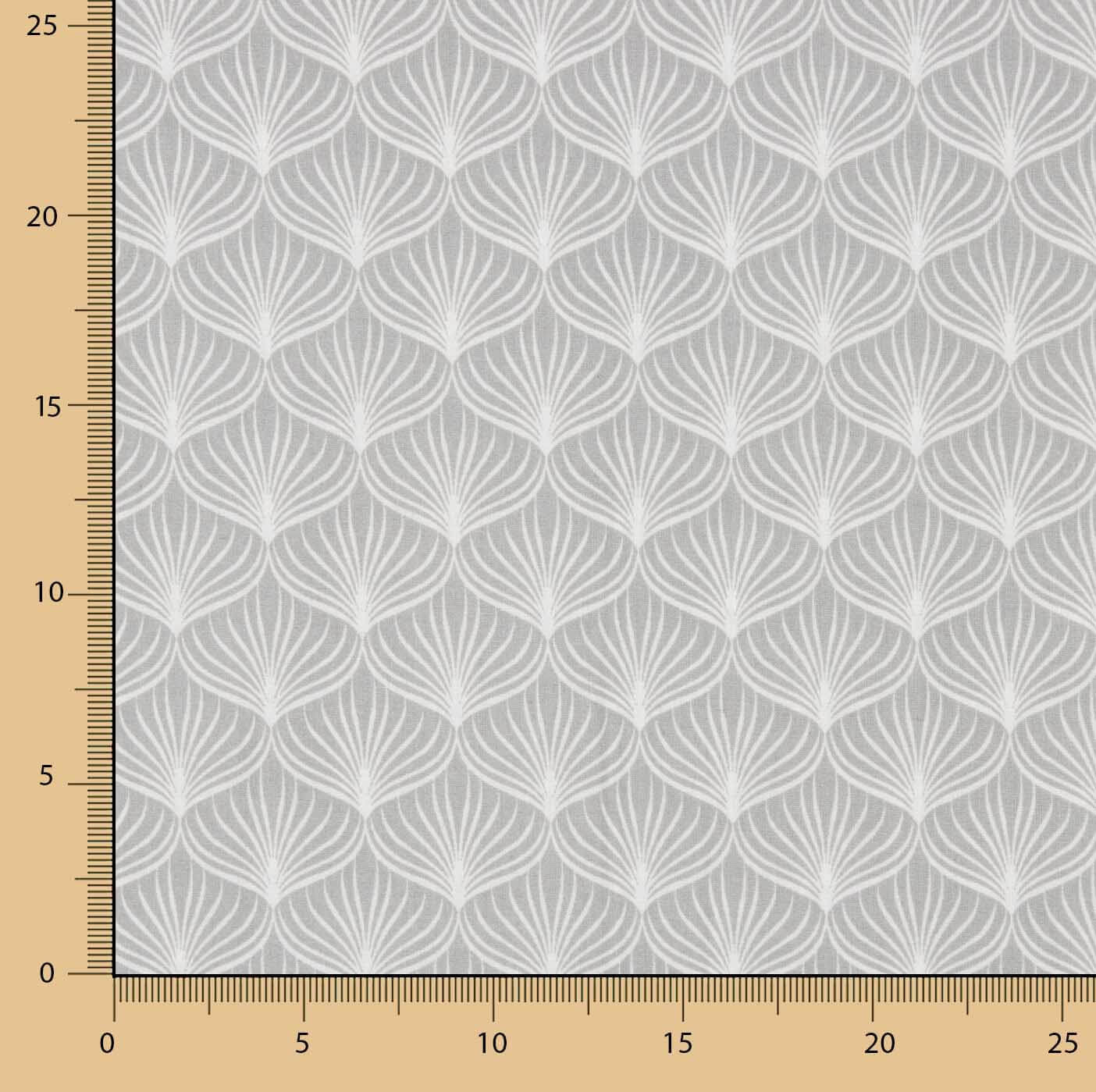 Grey Leaf Print Cotton Percale on White Background - Ribes y Casals