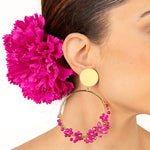 Gold Hoop Flamenco Earrings with Fuchsia Flowers - Ribes y Casals