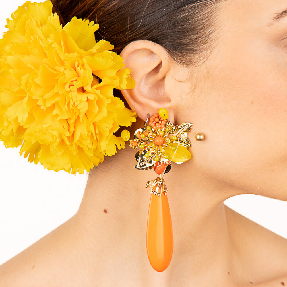 Orange Teardrop Flamenco Earrings - Ribes y Casals