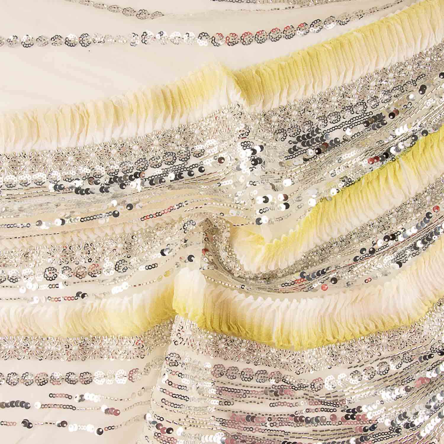 White Tulle Rhinestones with Yellow Gradient Pleats - Ribes y Casals