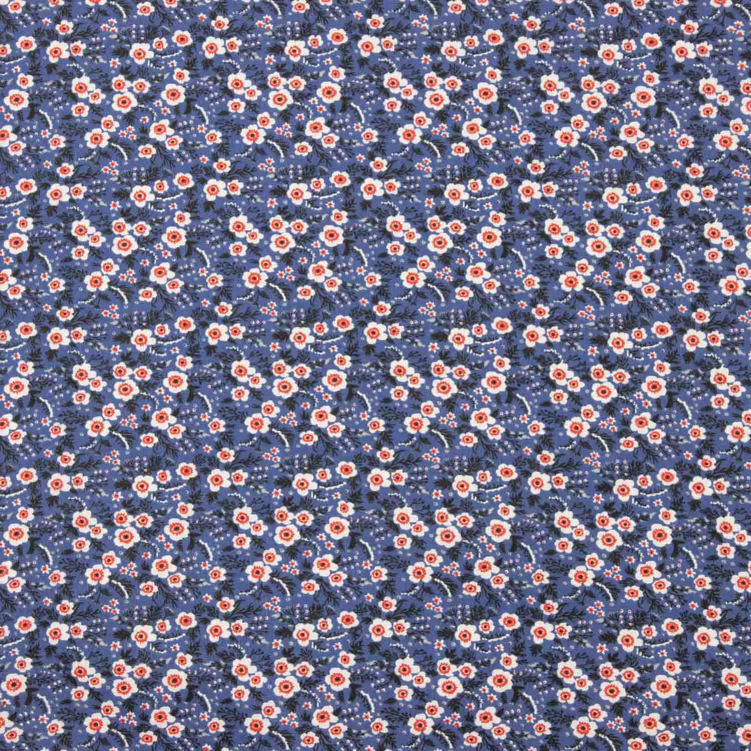 Floral Print Cotton Percale Blue Background - Ribes y Casals