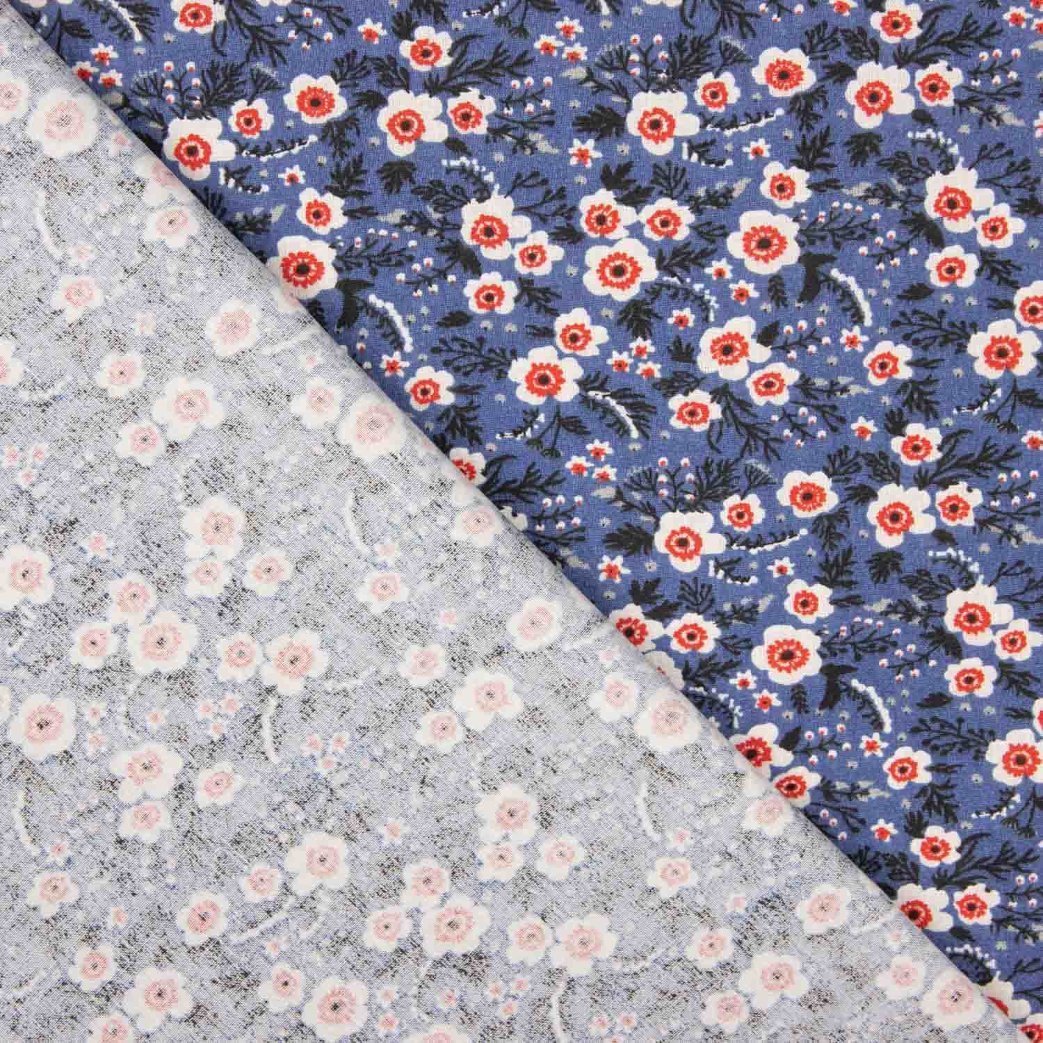 Floral Print Cotton Percale Blue Background - Ribes y Casals