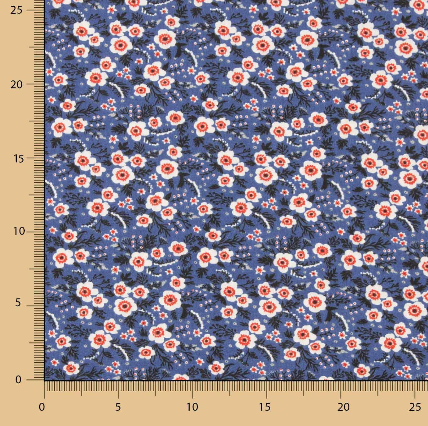 Floral Print Cotton Percale Blue Background - Ribes y Casals