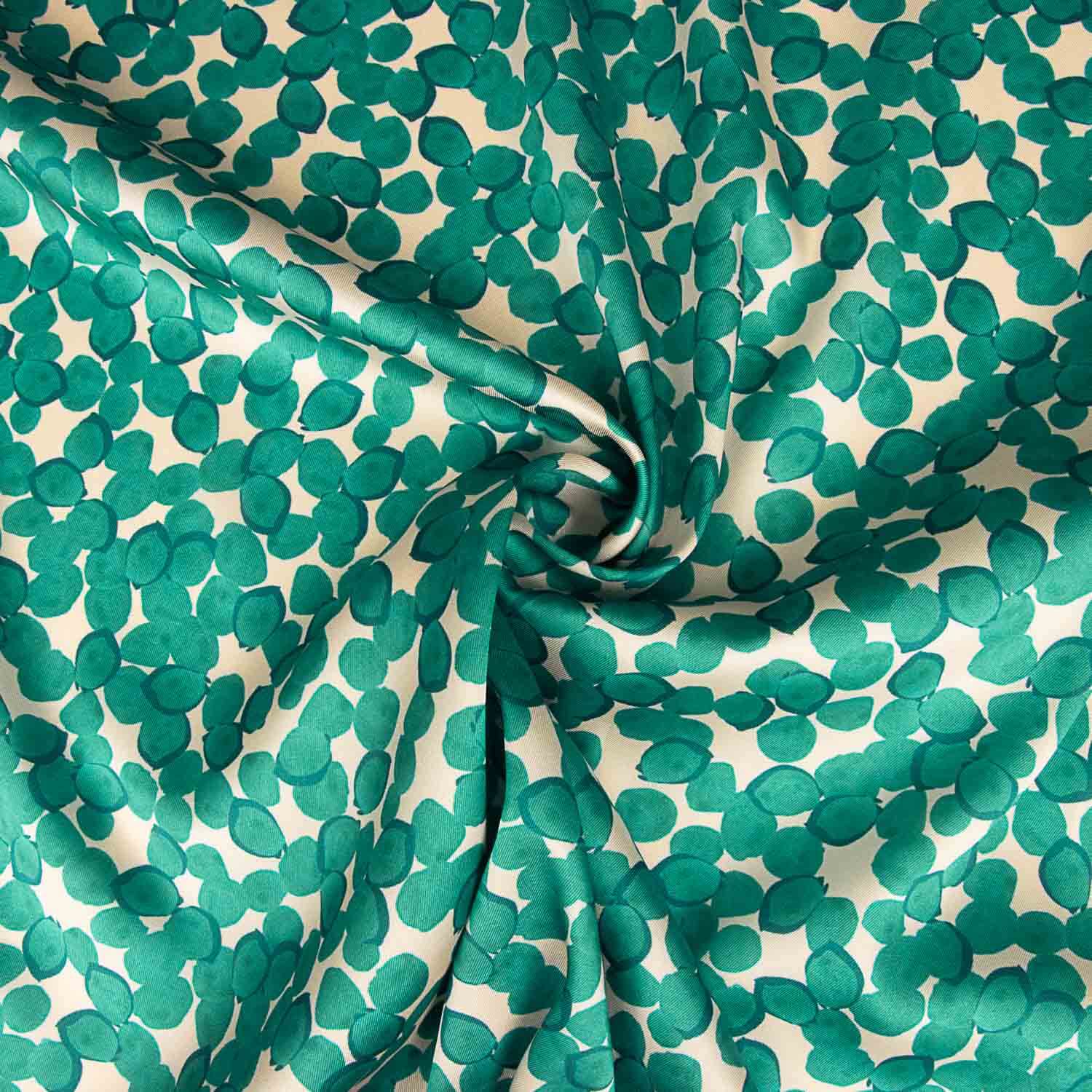 Emerald Leaf Print Polyester Satin - Ribes y Casals