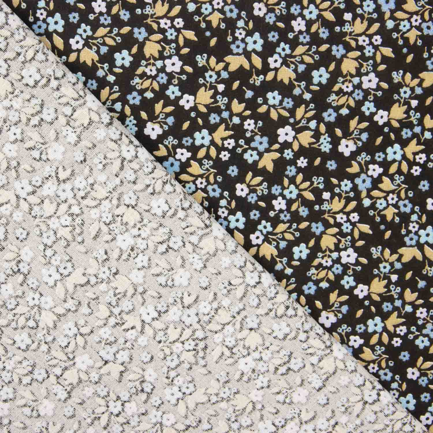 Floral Print Cotton Percale Black Background - Ribes y Casals