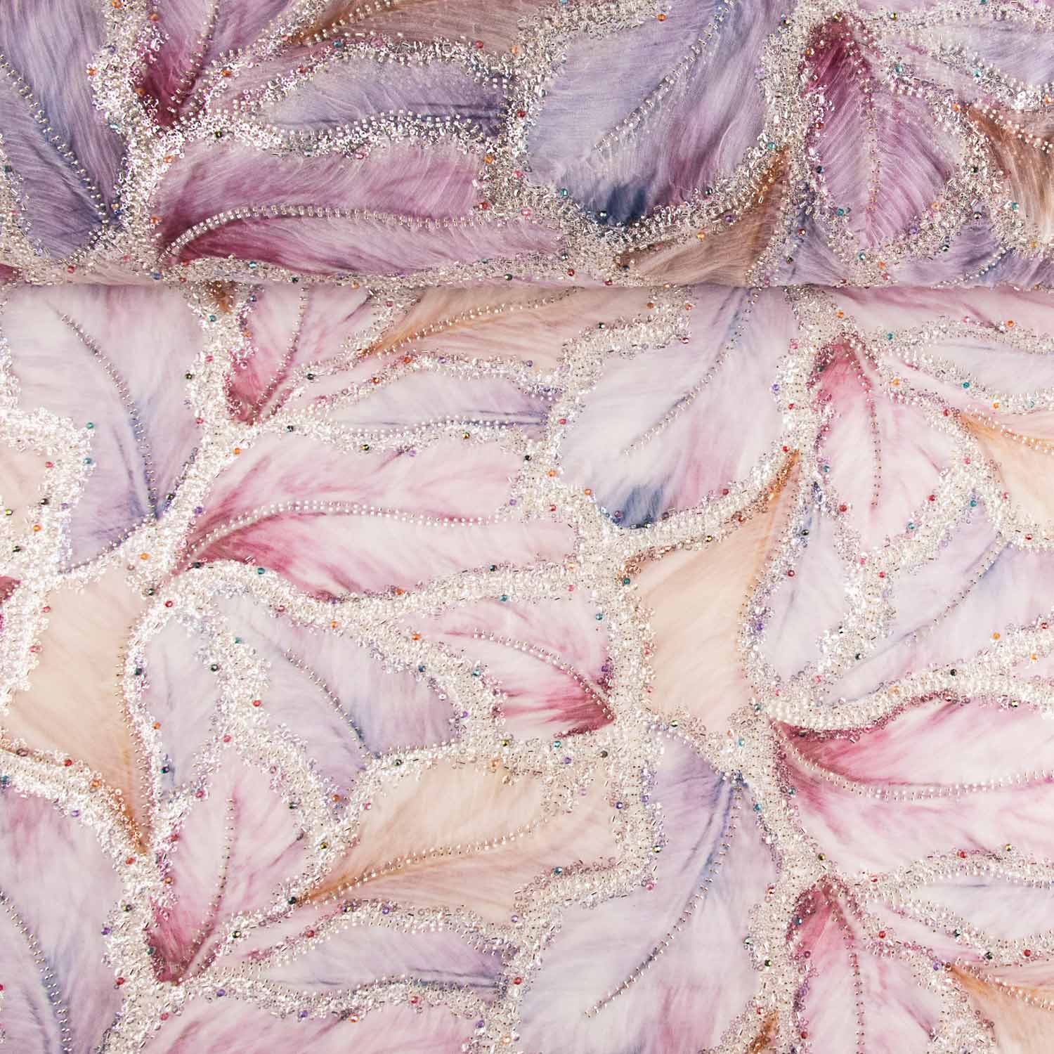 White Tulle Rhinestones, Multicoloured Leaves, Elegant - Ribes y Casals