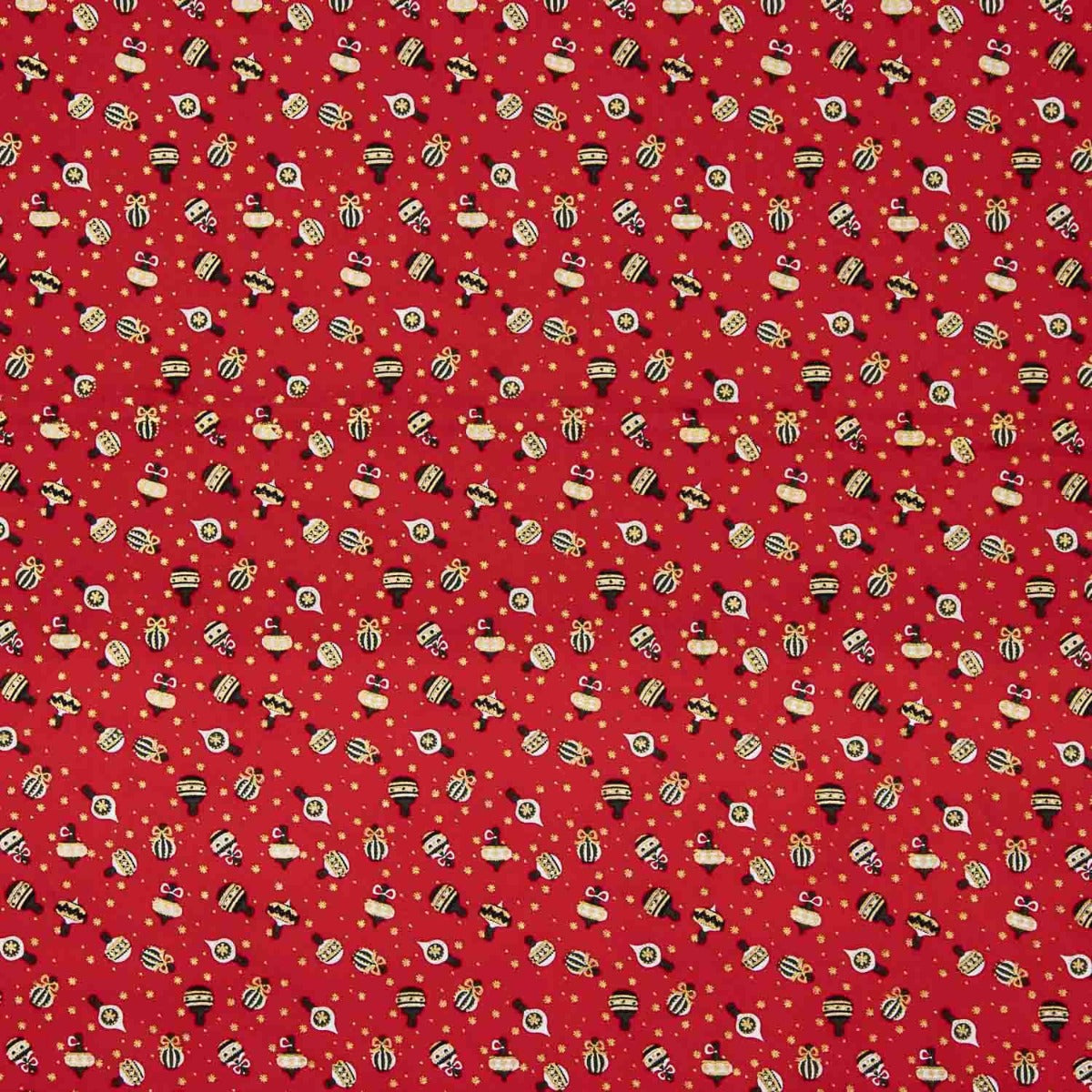 Vintage Red Baubles Printed Christmas Poplin - Ribes y Casals