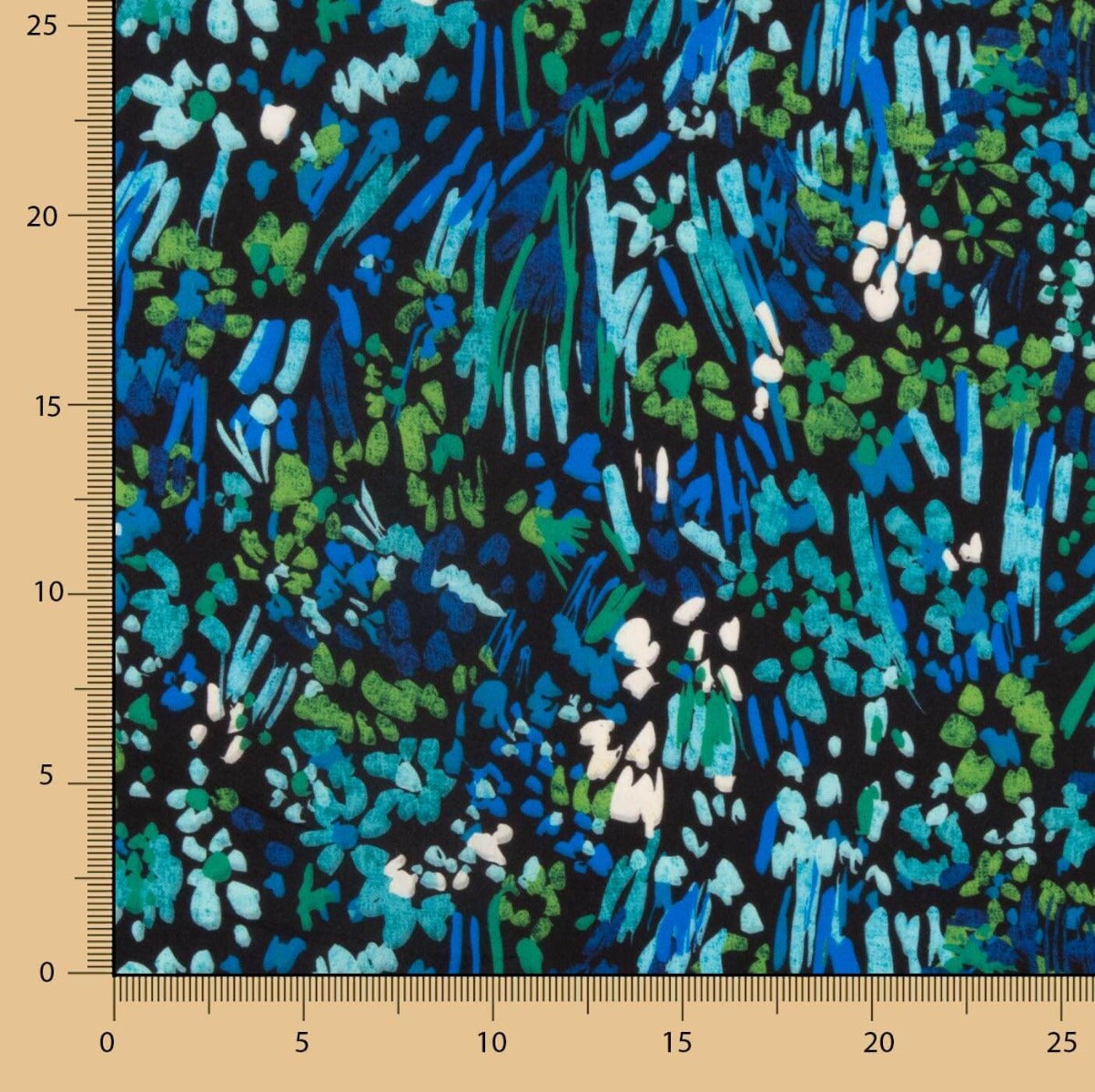 Midnight Blue y Green Abstract Lightweight Crêpe - Ribes y Casals