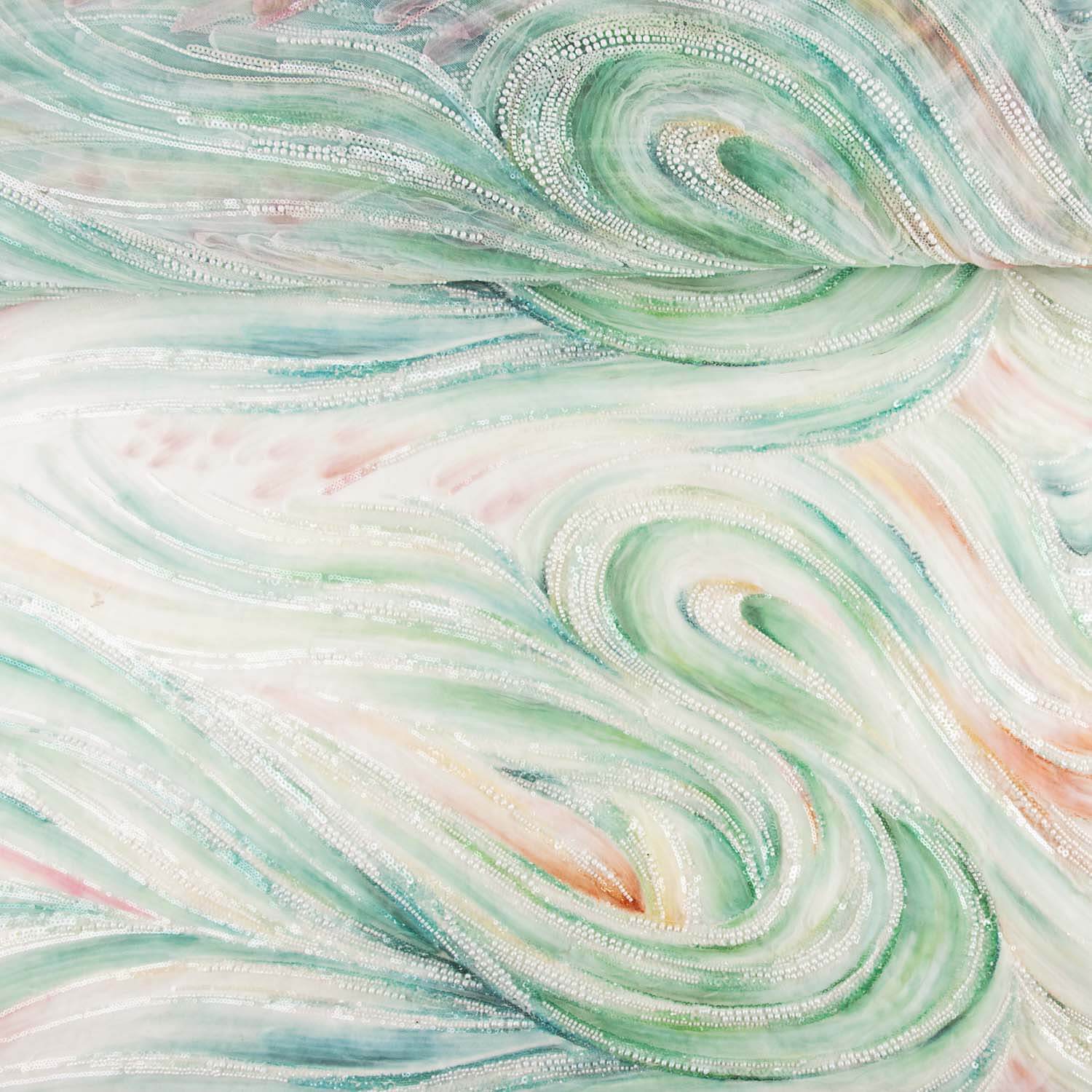 Rhinestones Soft Green Tulle Gradient Brushstrokes - Ribes y Casals