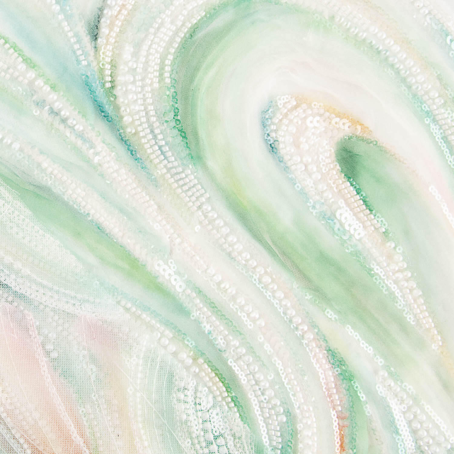 Rhinestones Soft Green Tulle Gradient Brushstrokes - Ribes y Casals